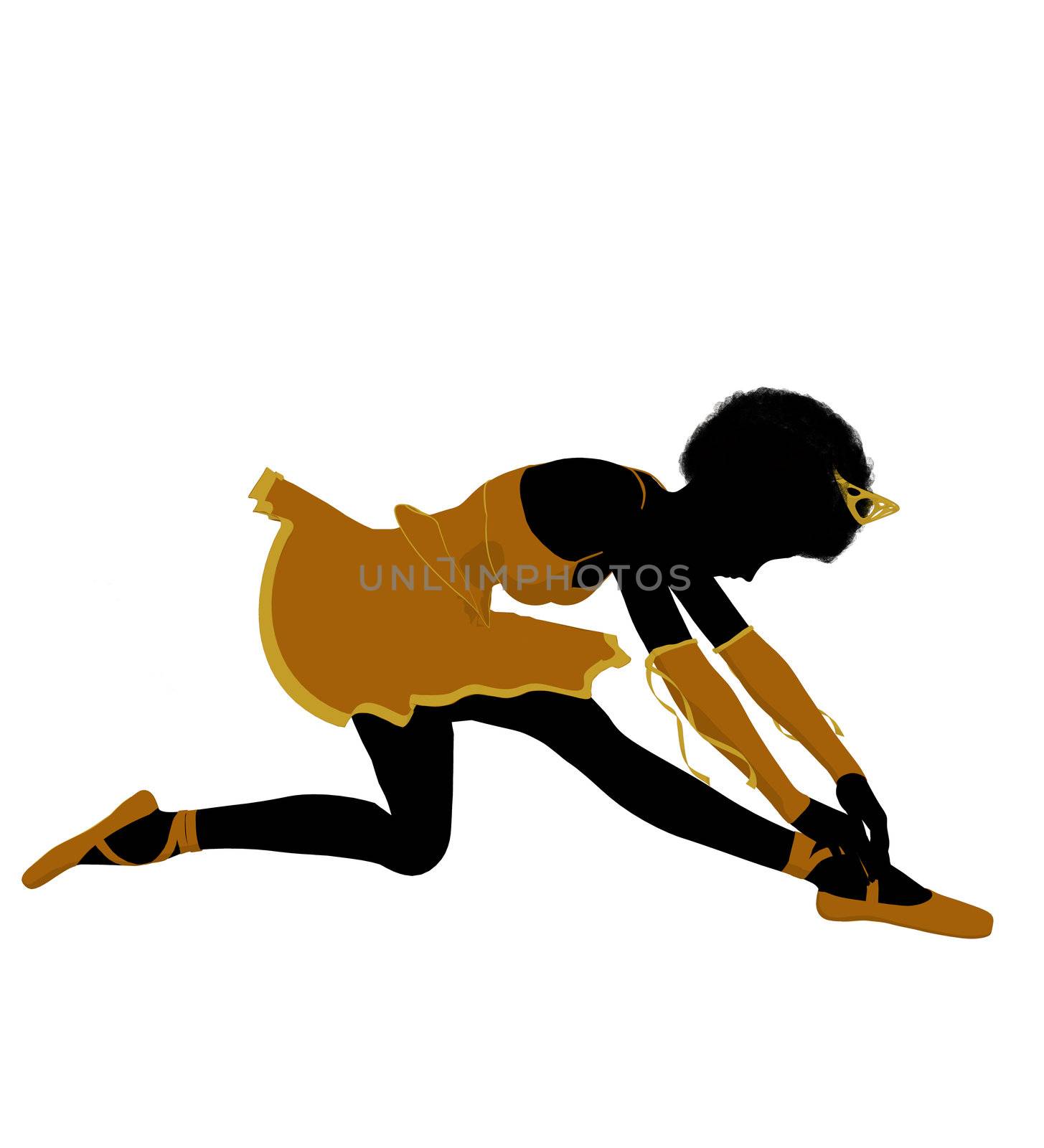 African american ballerina silhouette on a white background