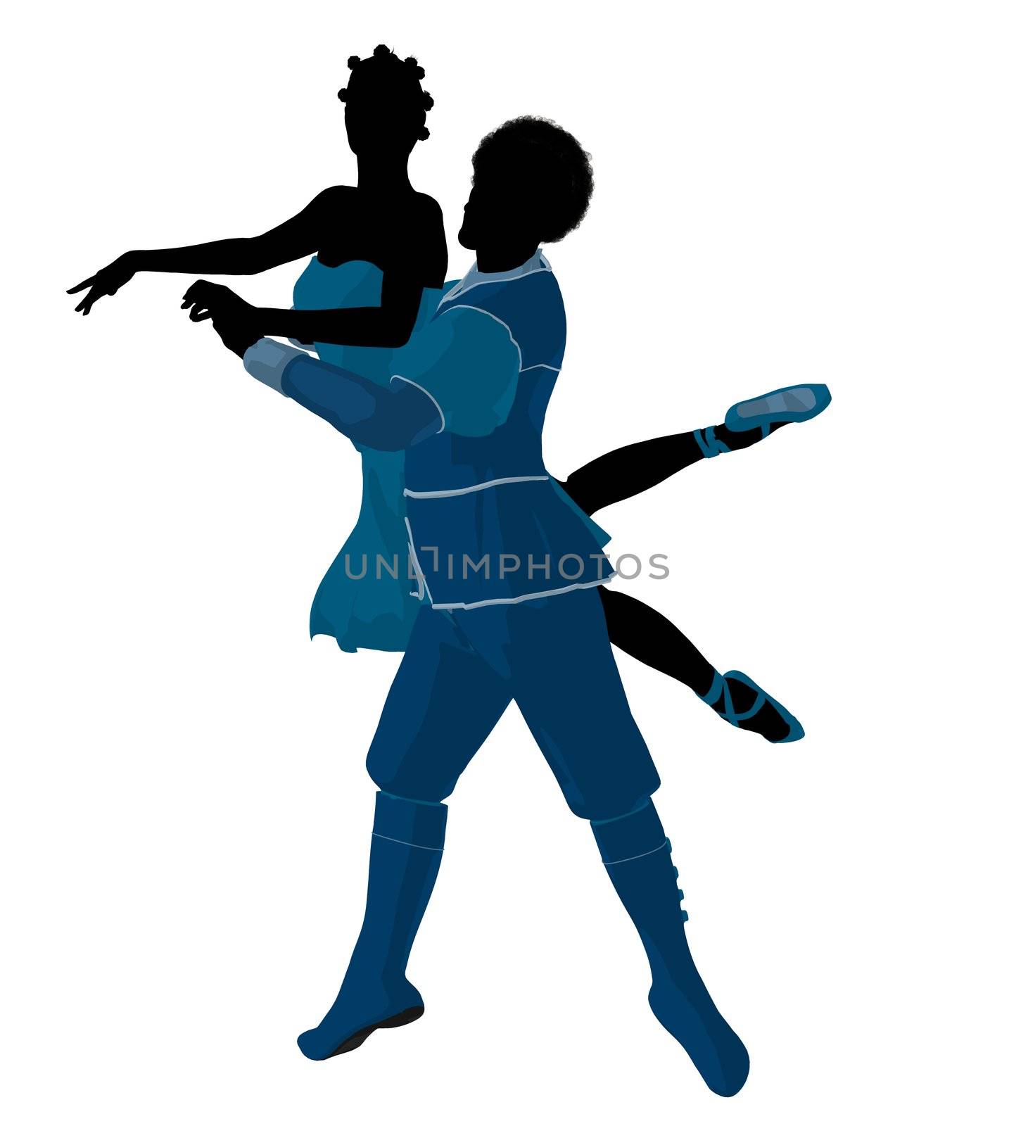 African american ballet couple silhouette on a white background