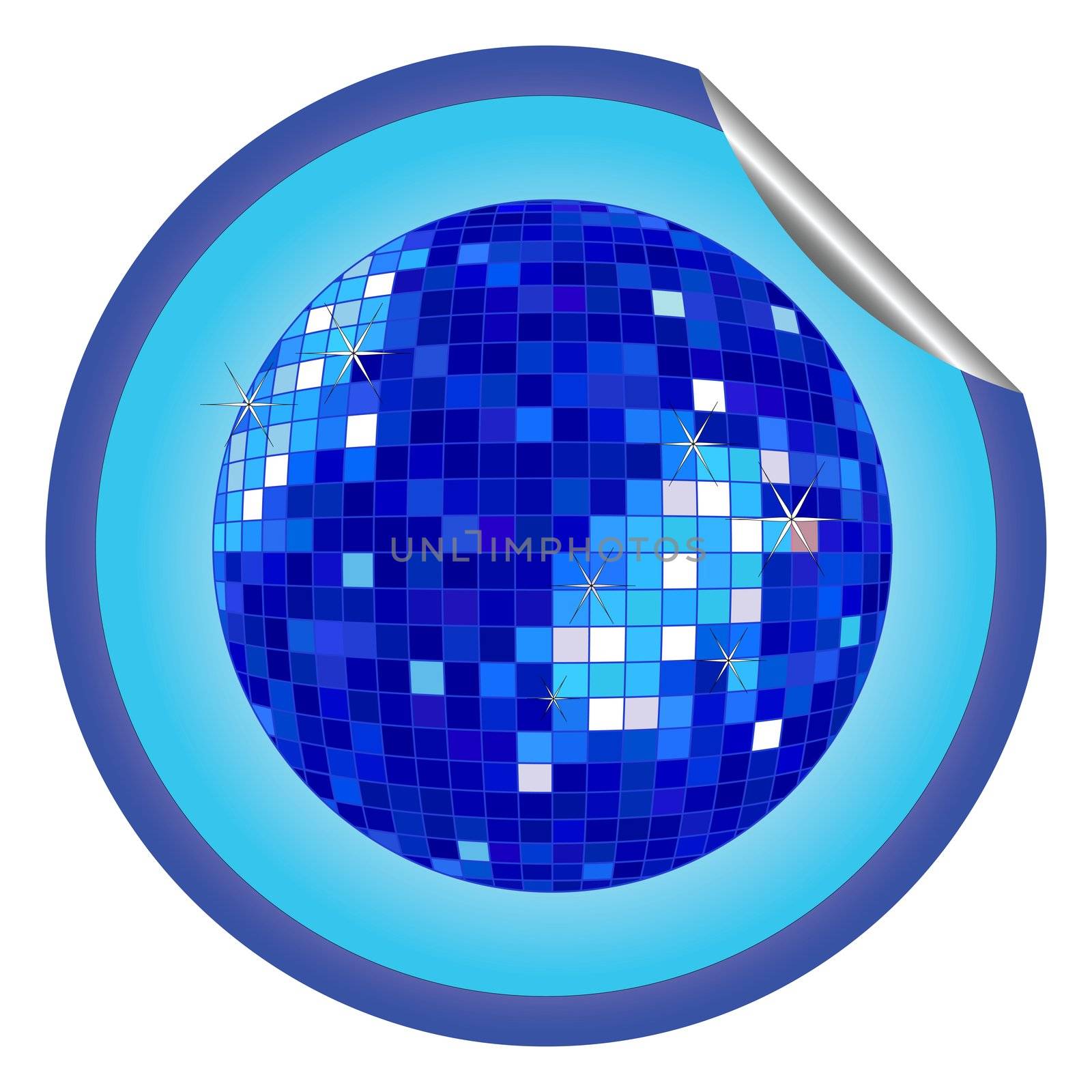 disco ball blue sticker, vector art illustration