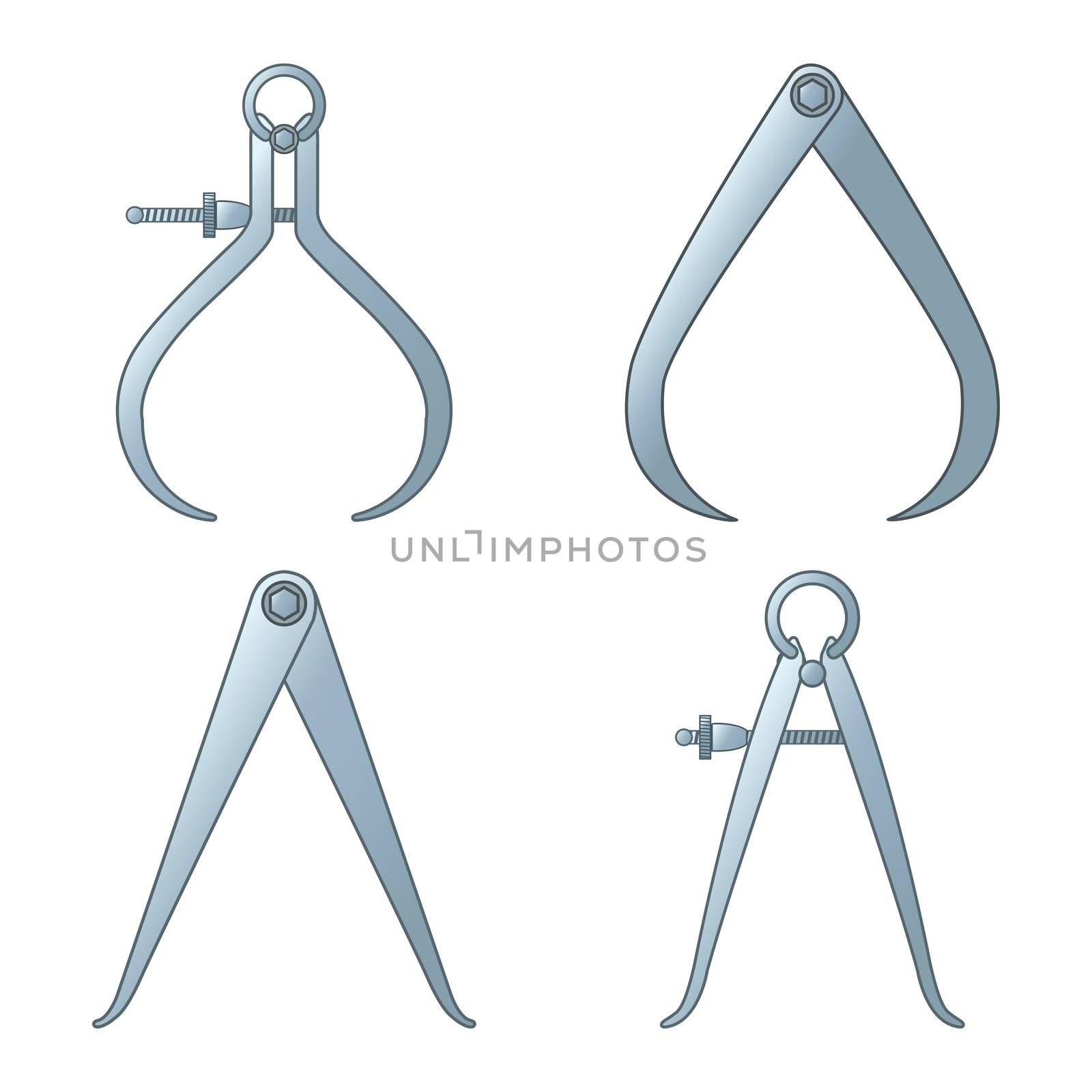 different tipes of calipers against white background, abstract vector art illustration