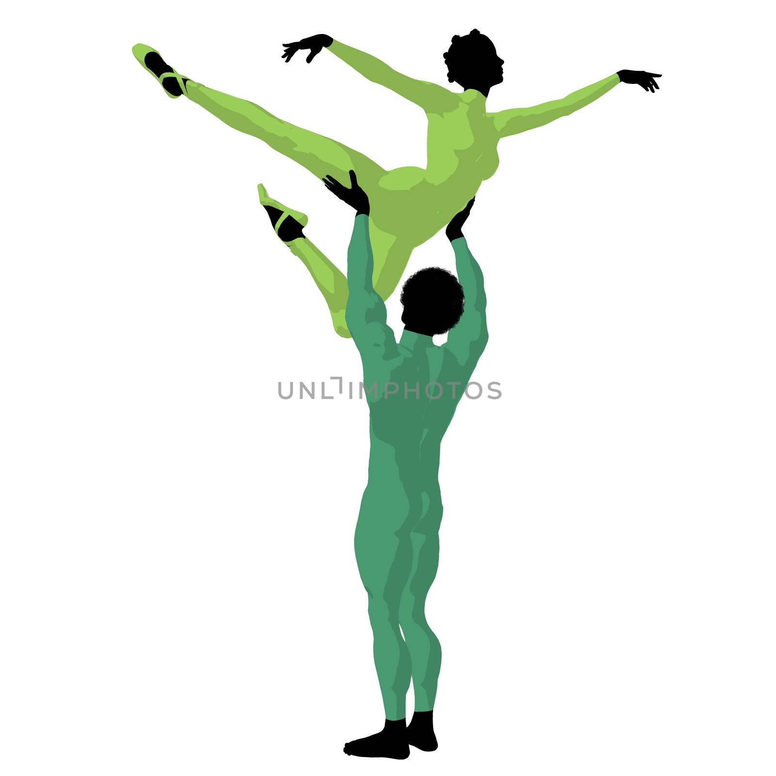 African american ballet couple silhouette on a white background