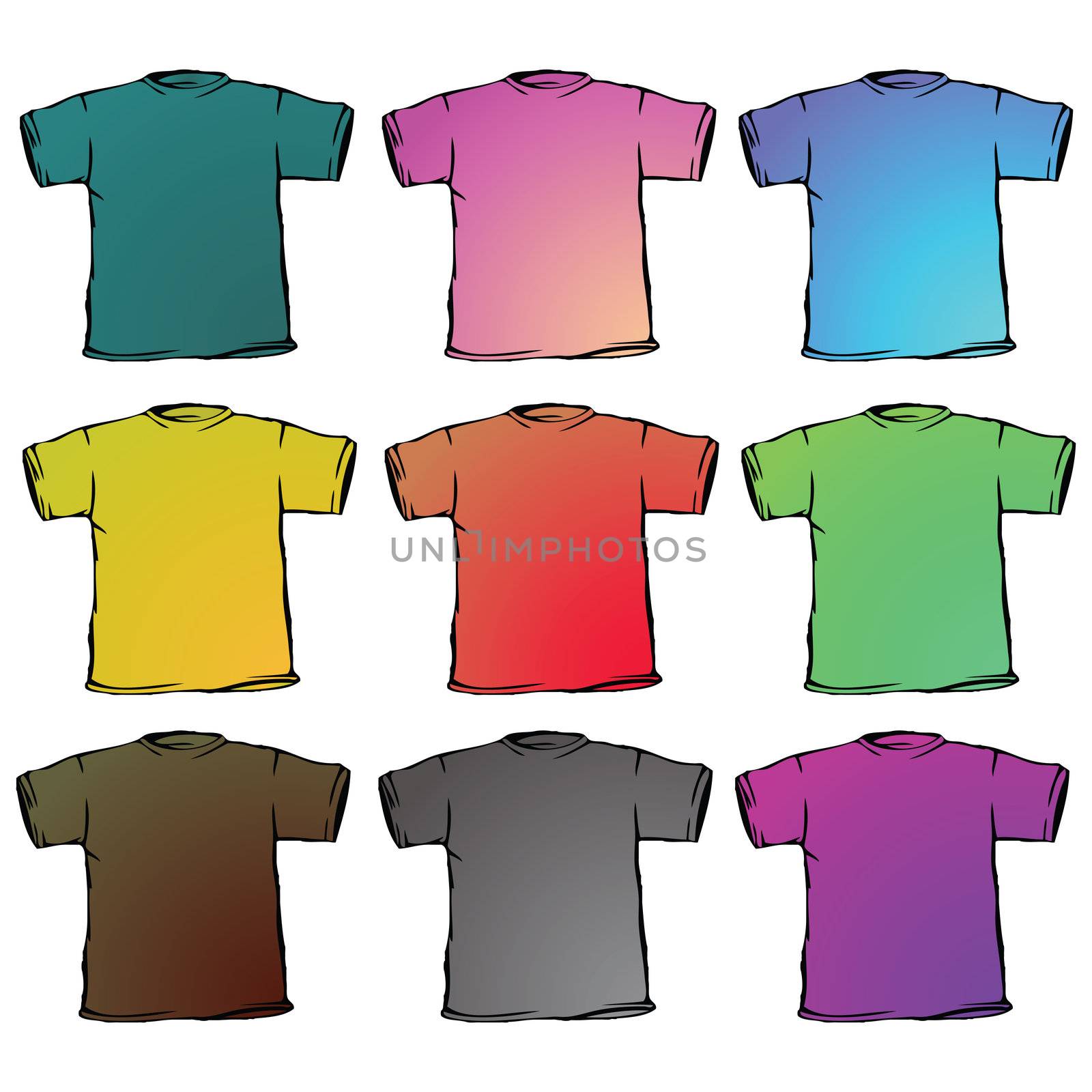 t shirts collection against white background, abstract vector art illustration