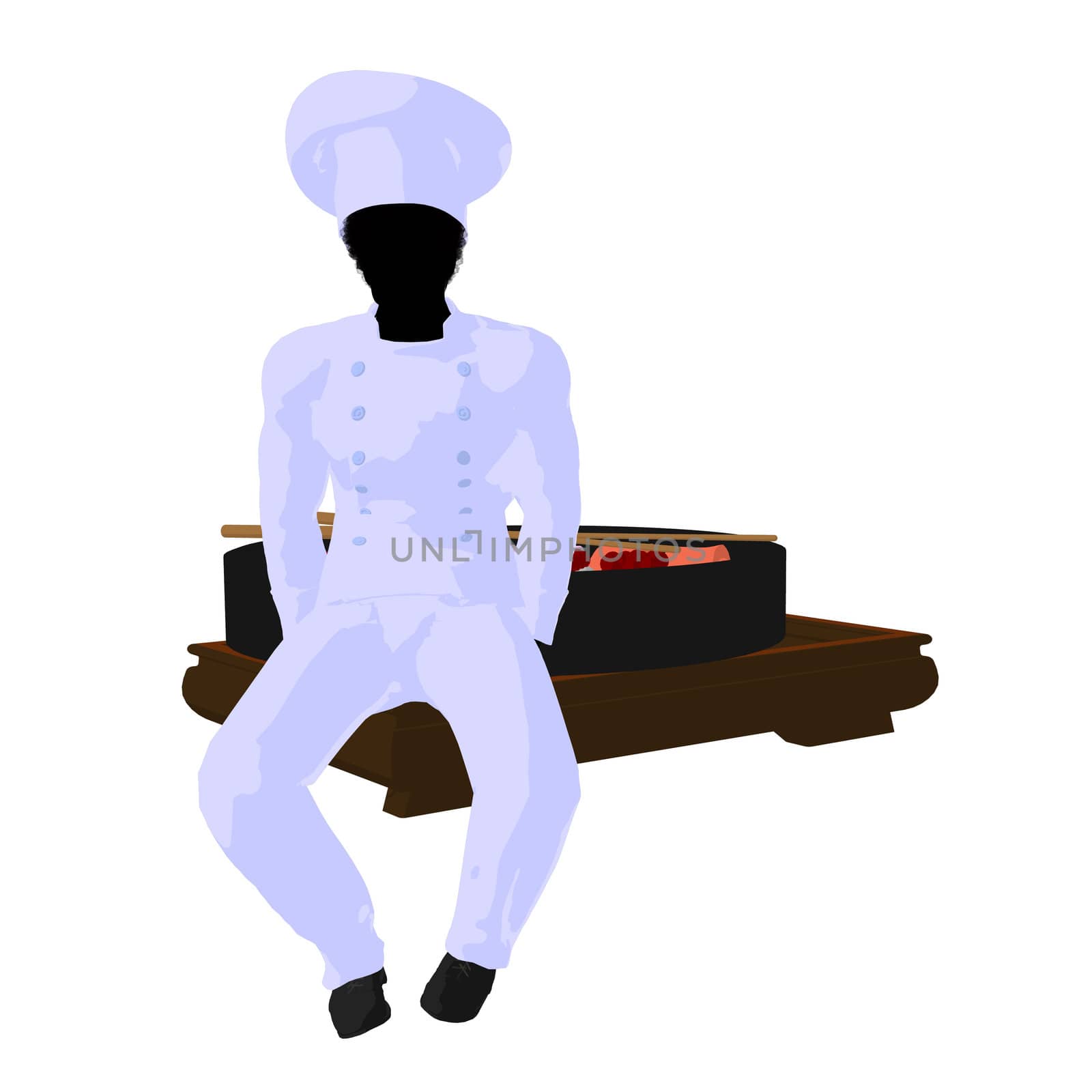 African american chef with sushi silhouette on a white background