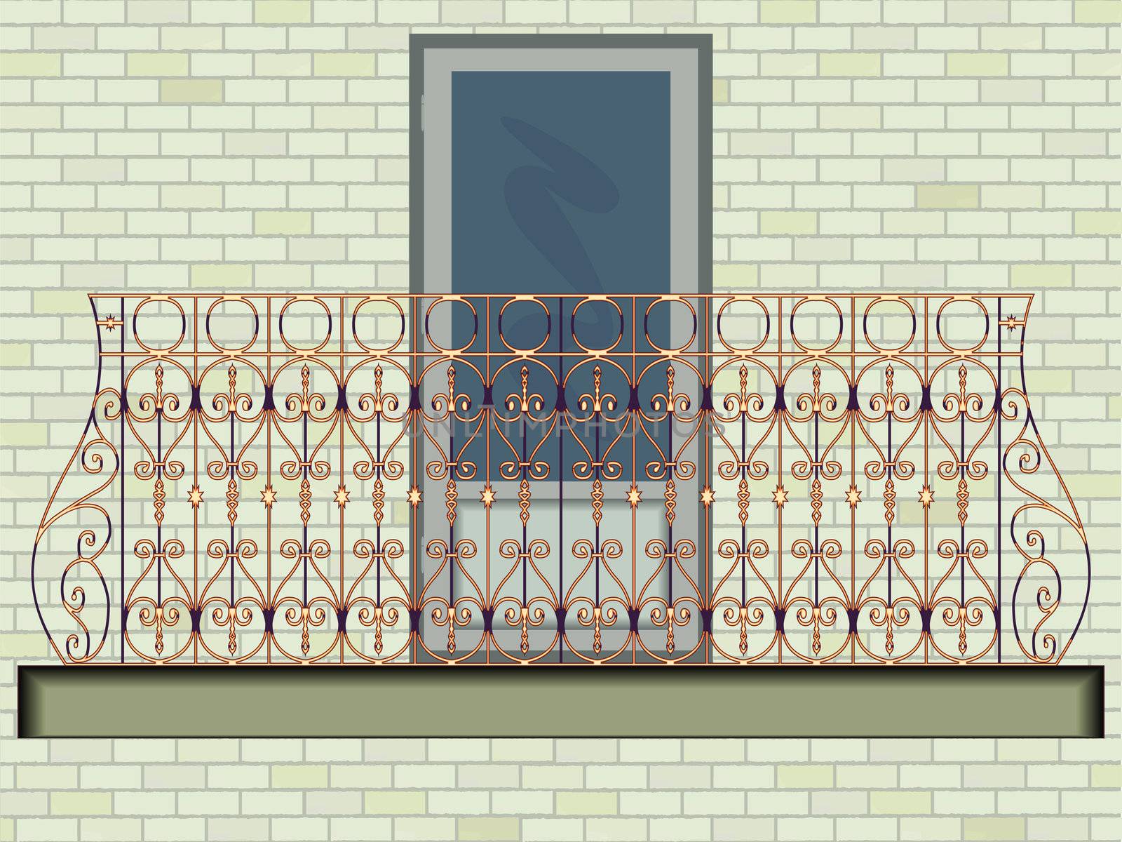 iron balcony against wall background, abstract vector art illustration