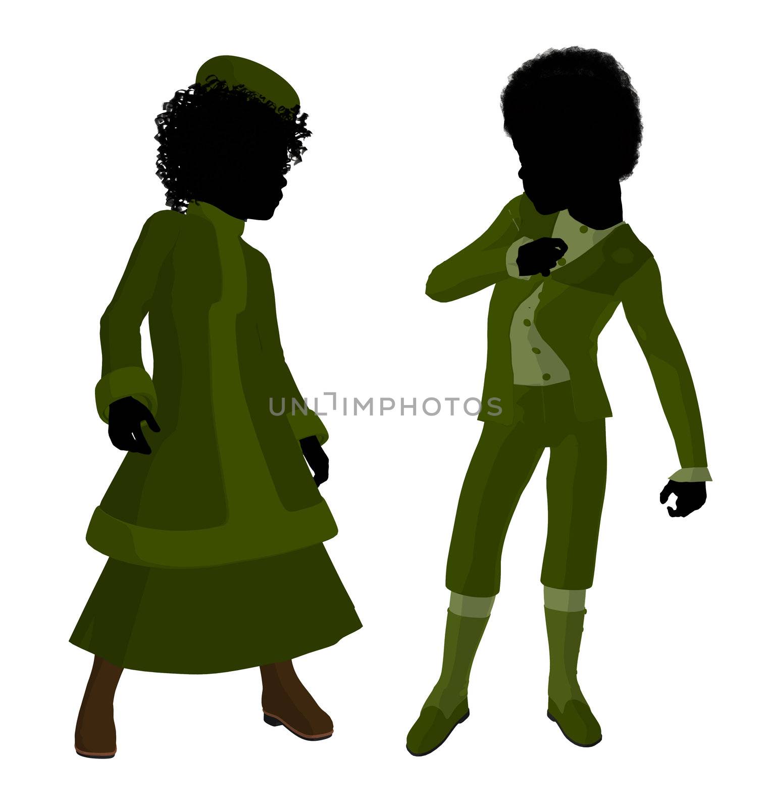Victorian girl talking to a boy silhouette on a white background