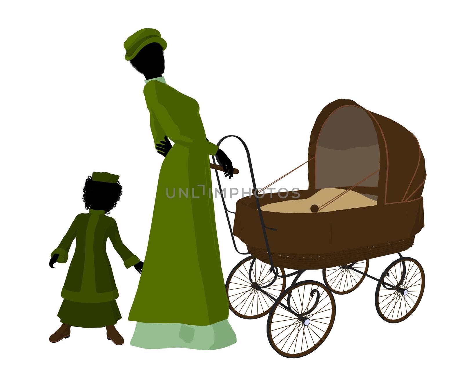 Victorian mother and child silhouette on a white background