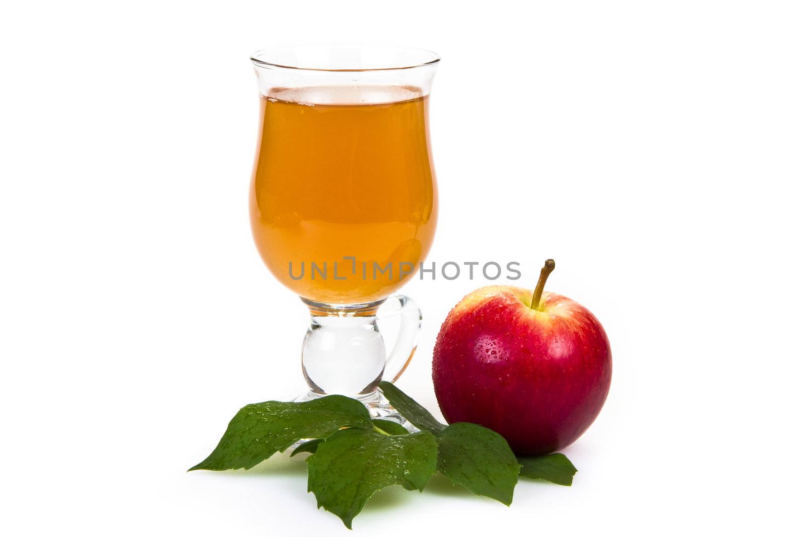 Apple juice with apple fruit isolated over white background