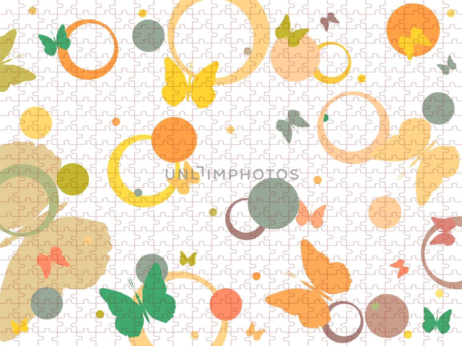 butterflies and bubbles puzzle composition, abstract vector art illustration