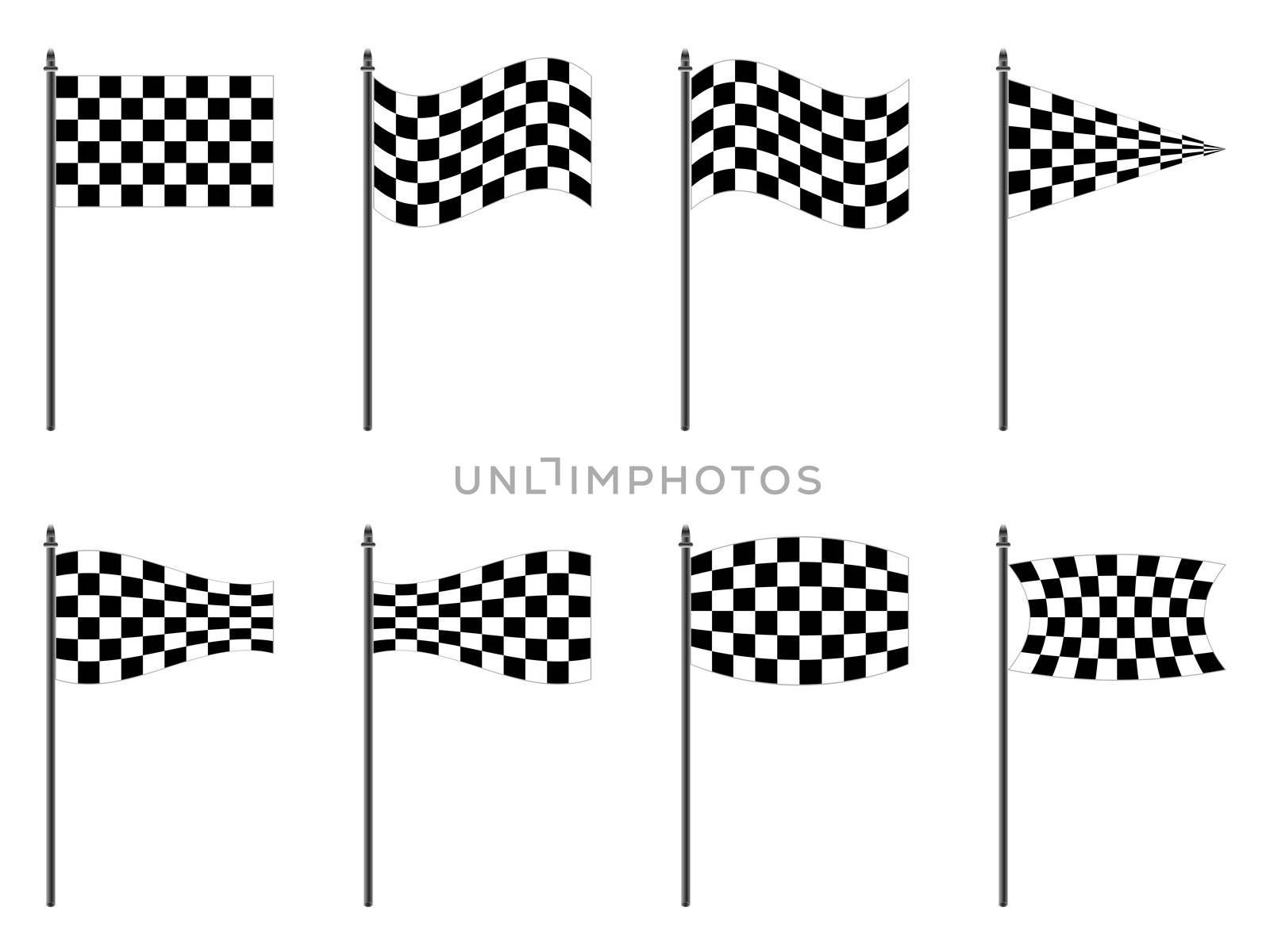 checkered flags collection against white background, abstract vector art illustration