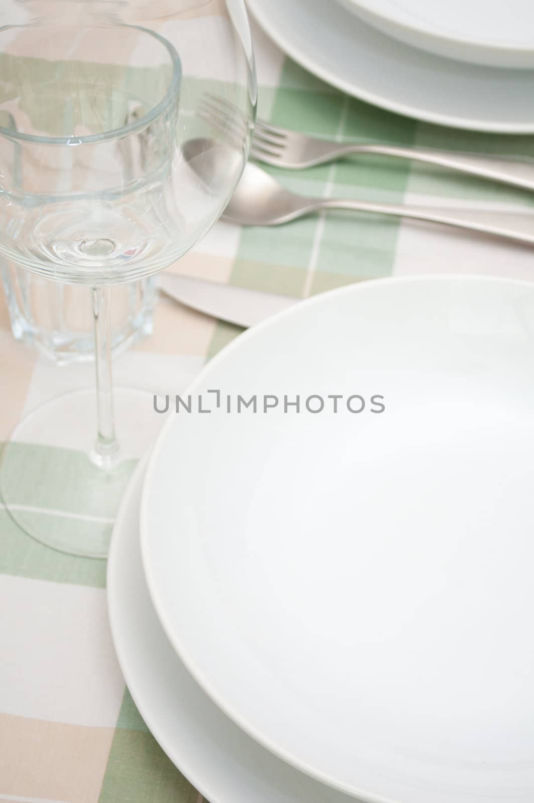 Restaurant With Set Table - Plates, Cutlery and Glasses