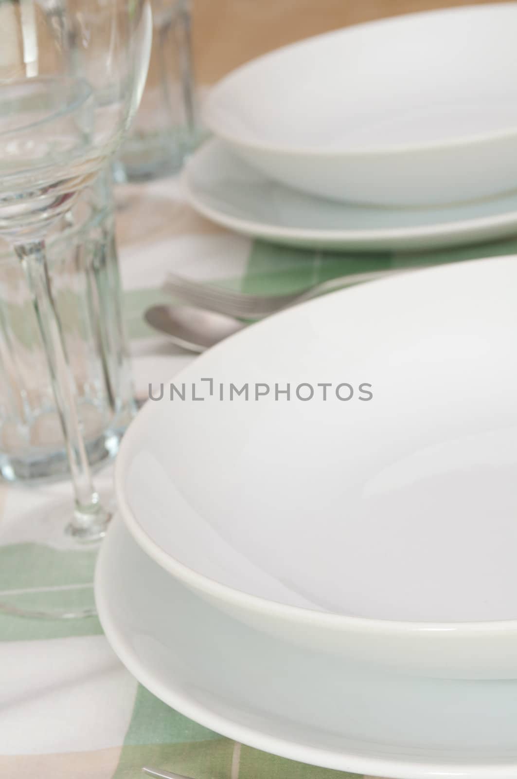 Restaurant With Set Table - Plates, Cutlery and Glasses