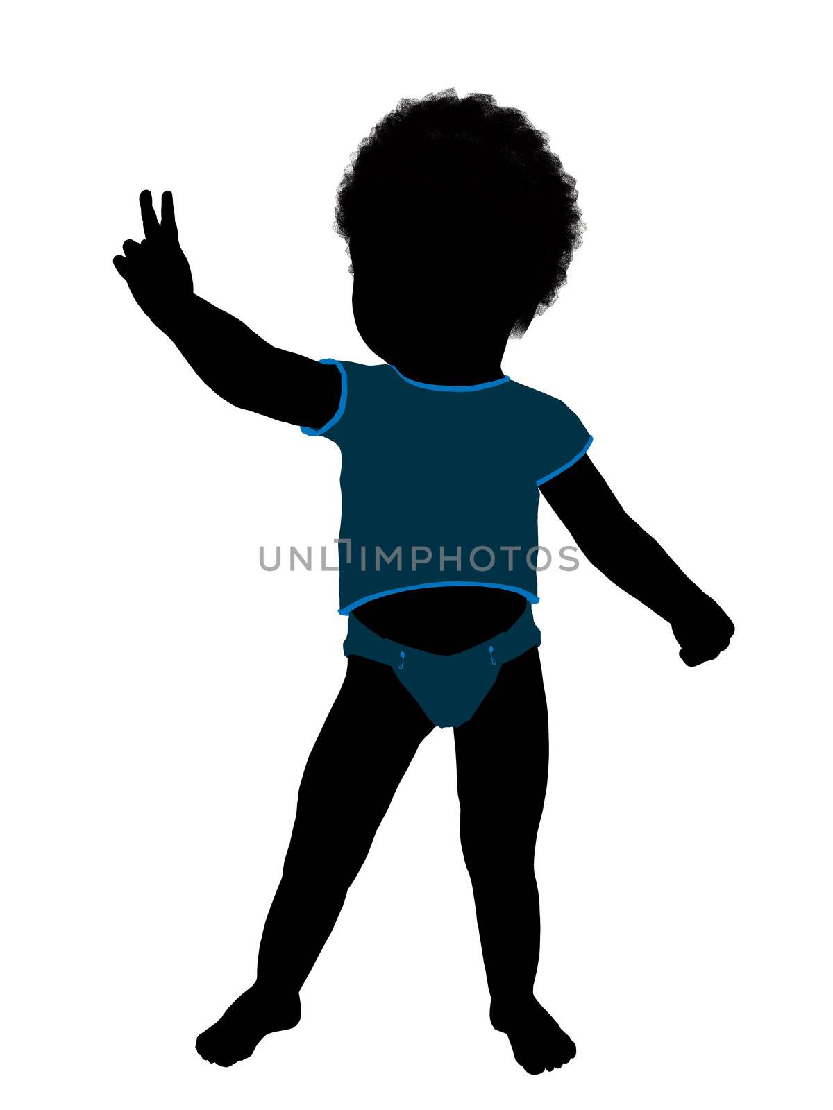 African american male infant toddler silhouette on a white background