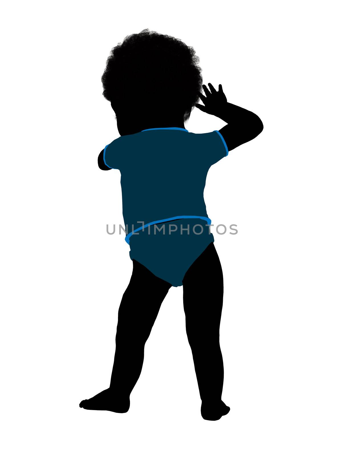 African american male infant toddler silhouette on a white background