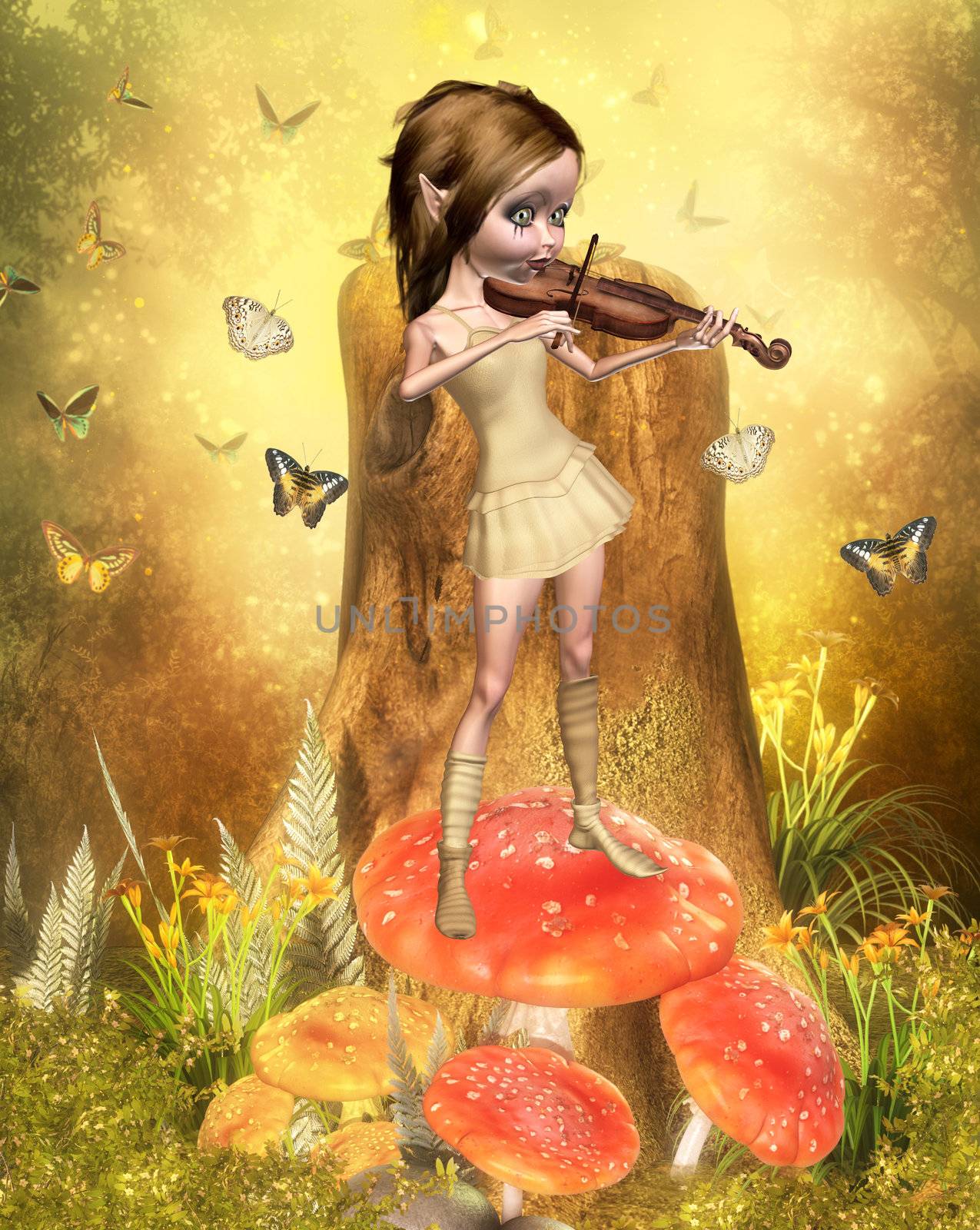 3d of an elf  with a violin