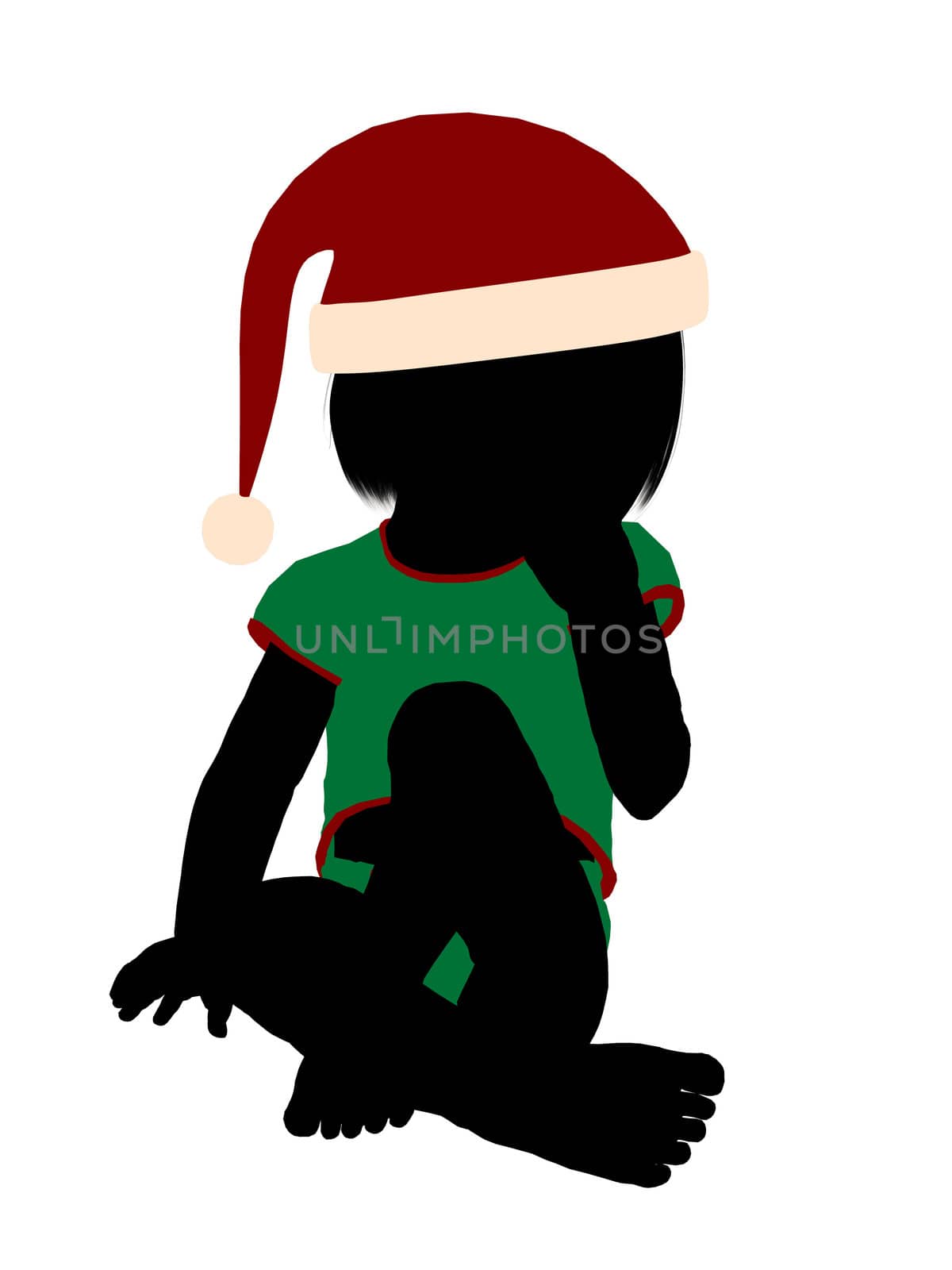 Female christmas infant toddler silhouette on a white background