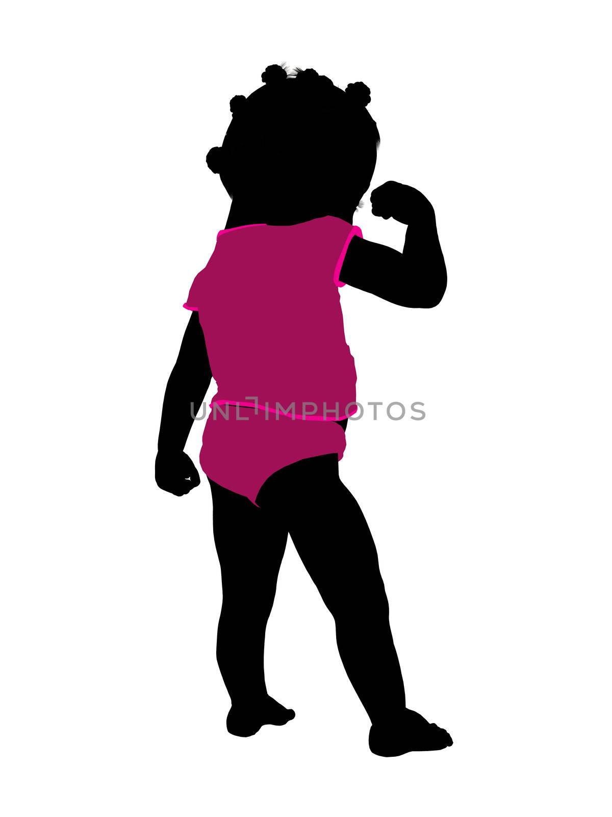 African american female infant toddler silhouette on a white background