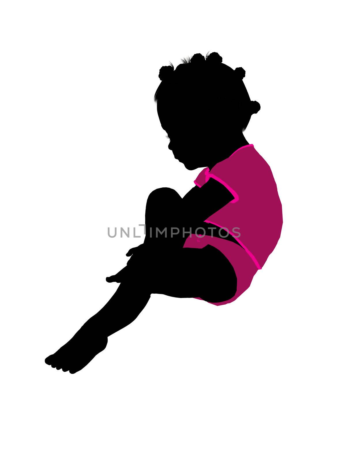 African american female infant toddler silhouette on a white background