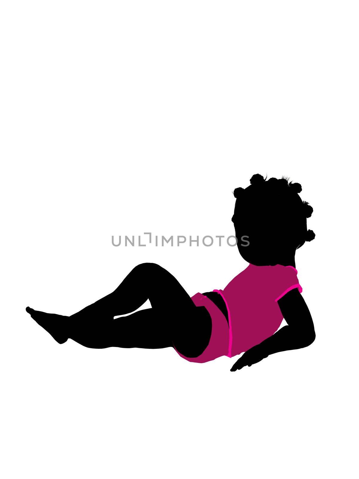 African american female infant toddler silhouette on a white background
