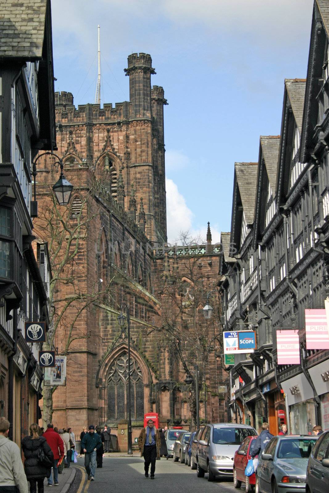 Shoppers Outside Chester Cathedral in Chester England