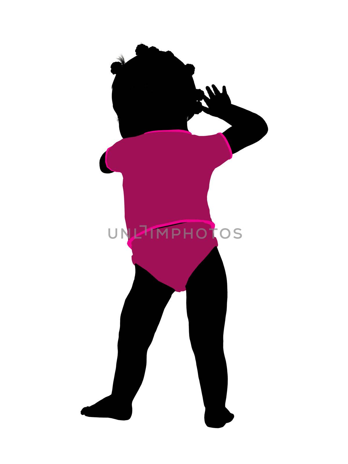 African american female infant toddler silhouette on a white background