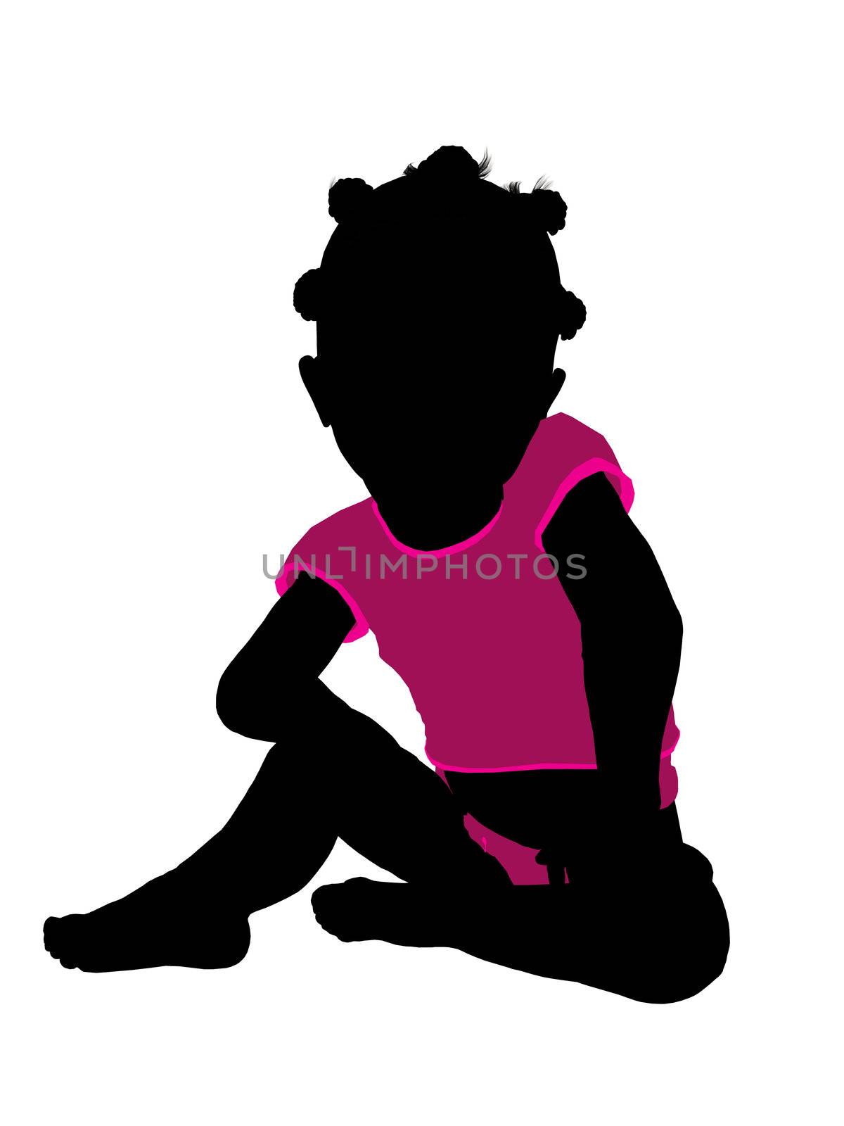 African american female infant toddler silhouette on a white background