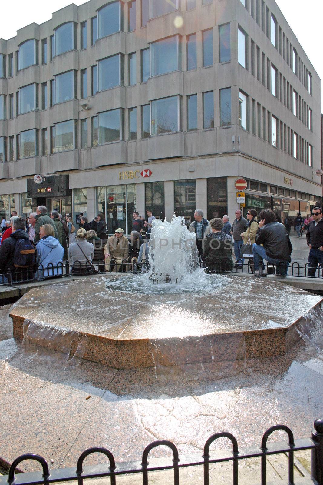 Shoppers Outside Fountain and HSBC in York UK by green308
