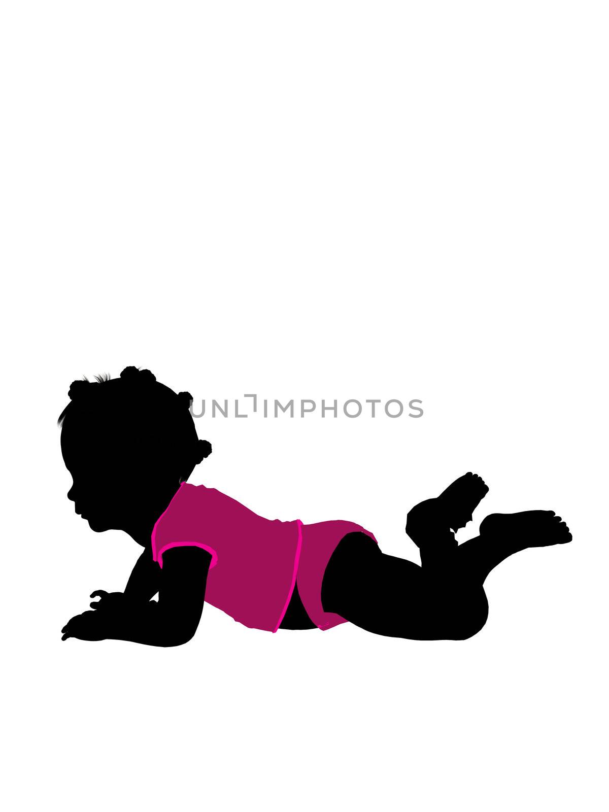 African american female infant toddler silhouette on a white background