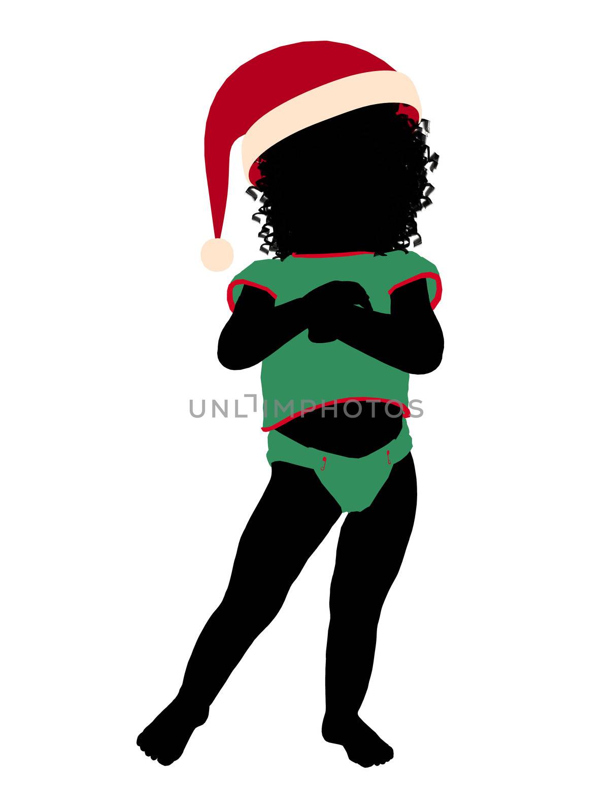 African ameircan female christmas infant toddler silhouette on a white background