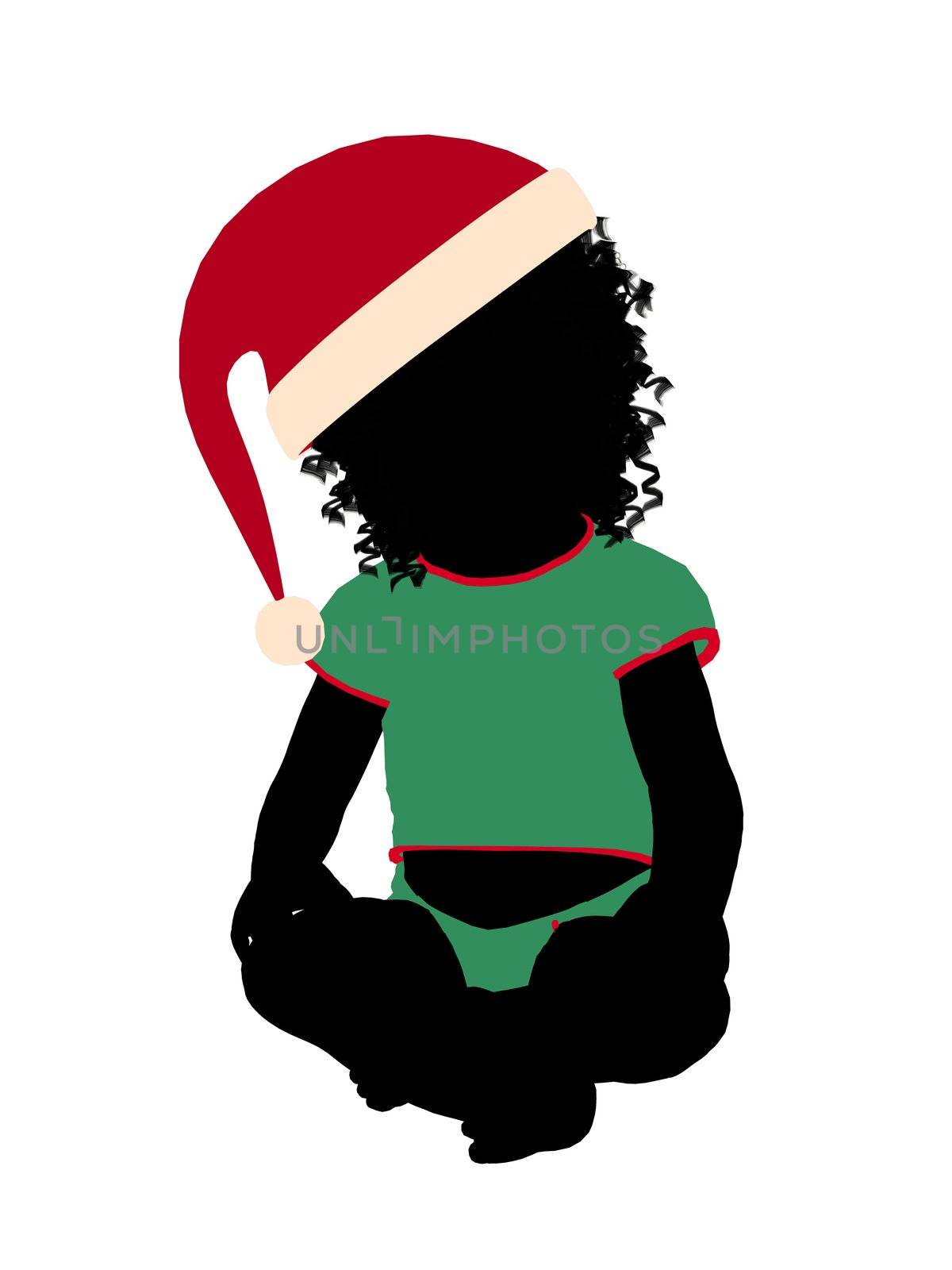 African ameircan female christmas infant toddler silhouette on a white background
