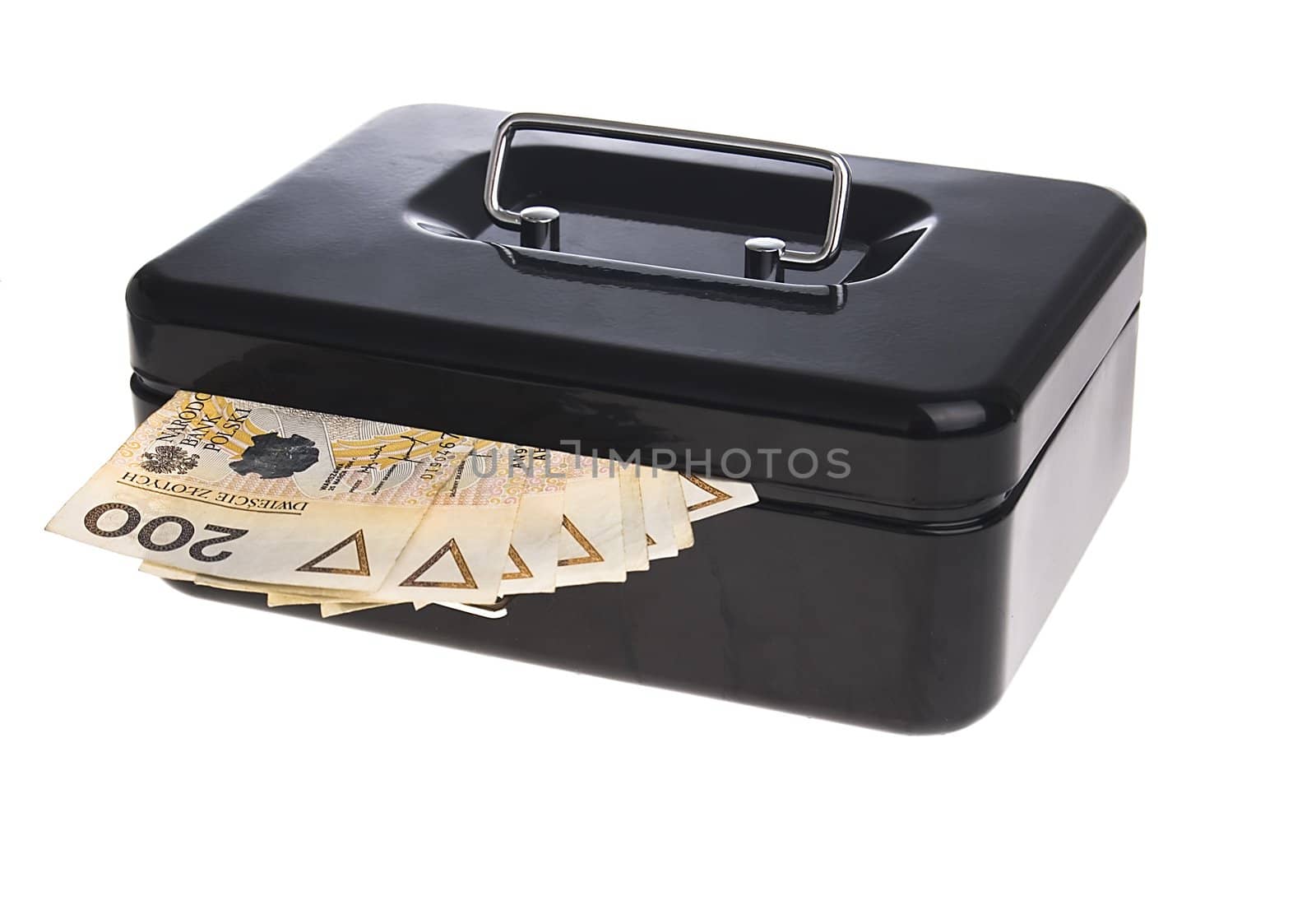 polish zlotys in black cash box isolated on white
