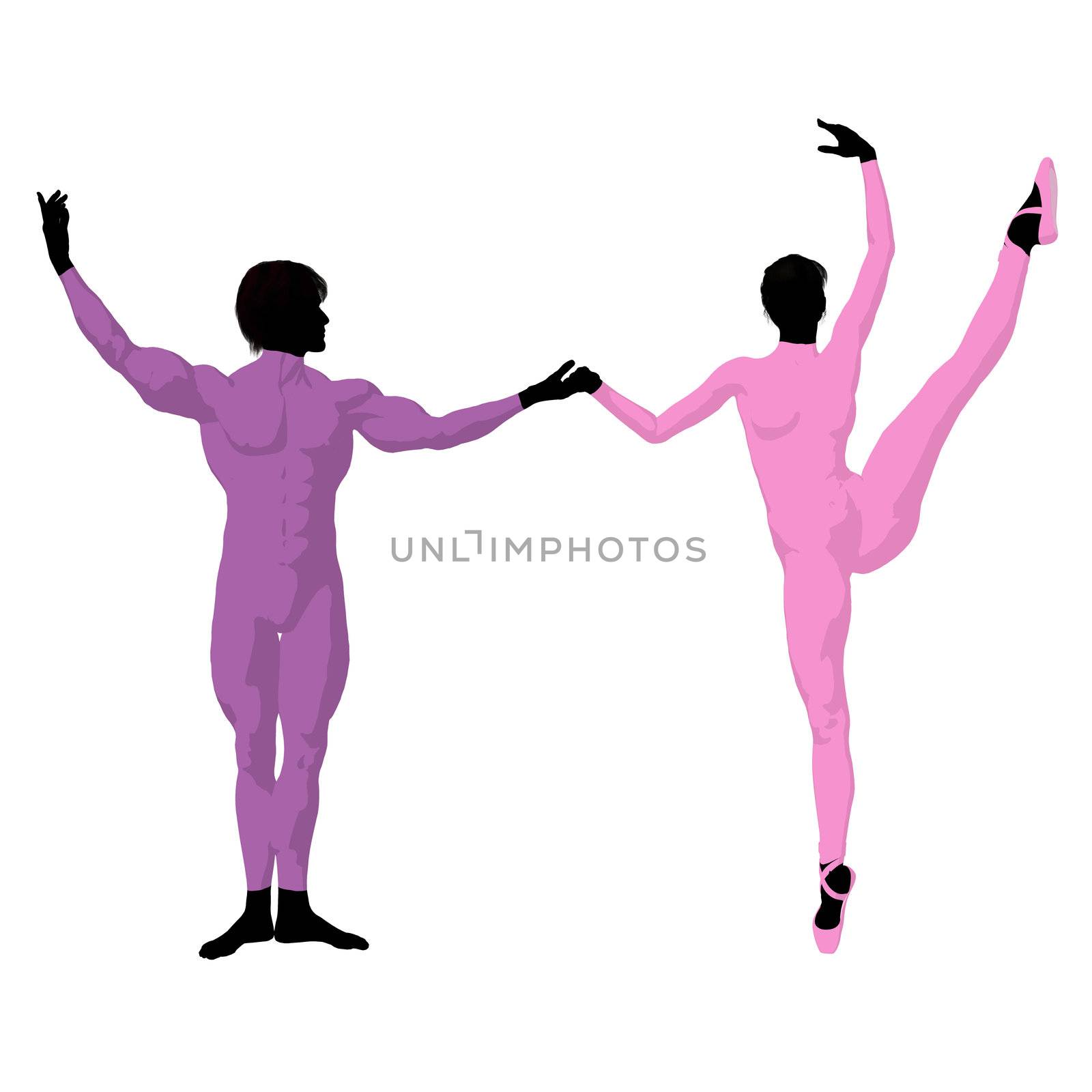 Ballet couple silhouette on a white background