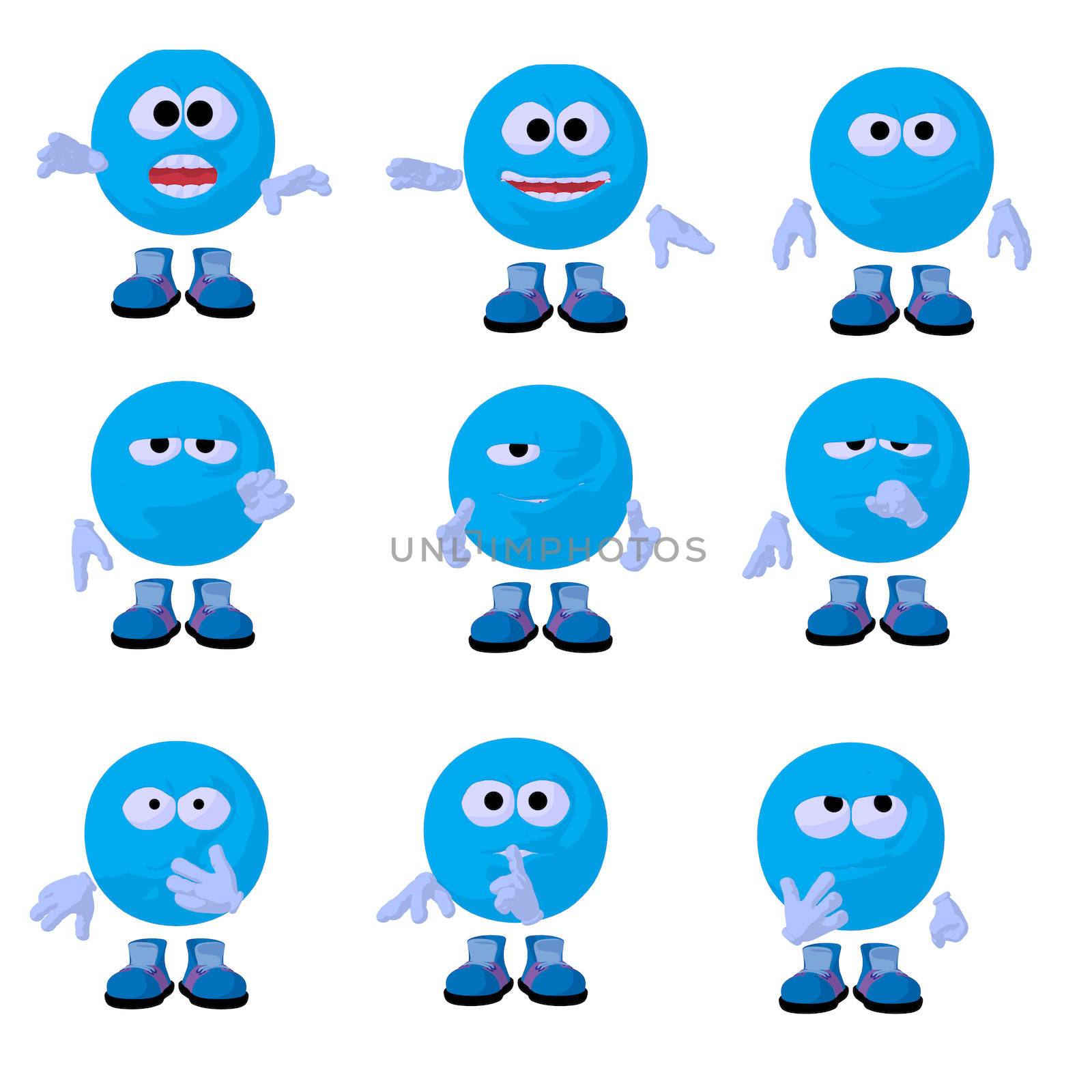 Cute blue emoticon art illustration on a white background