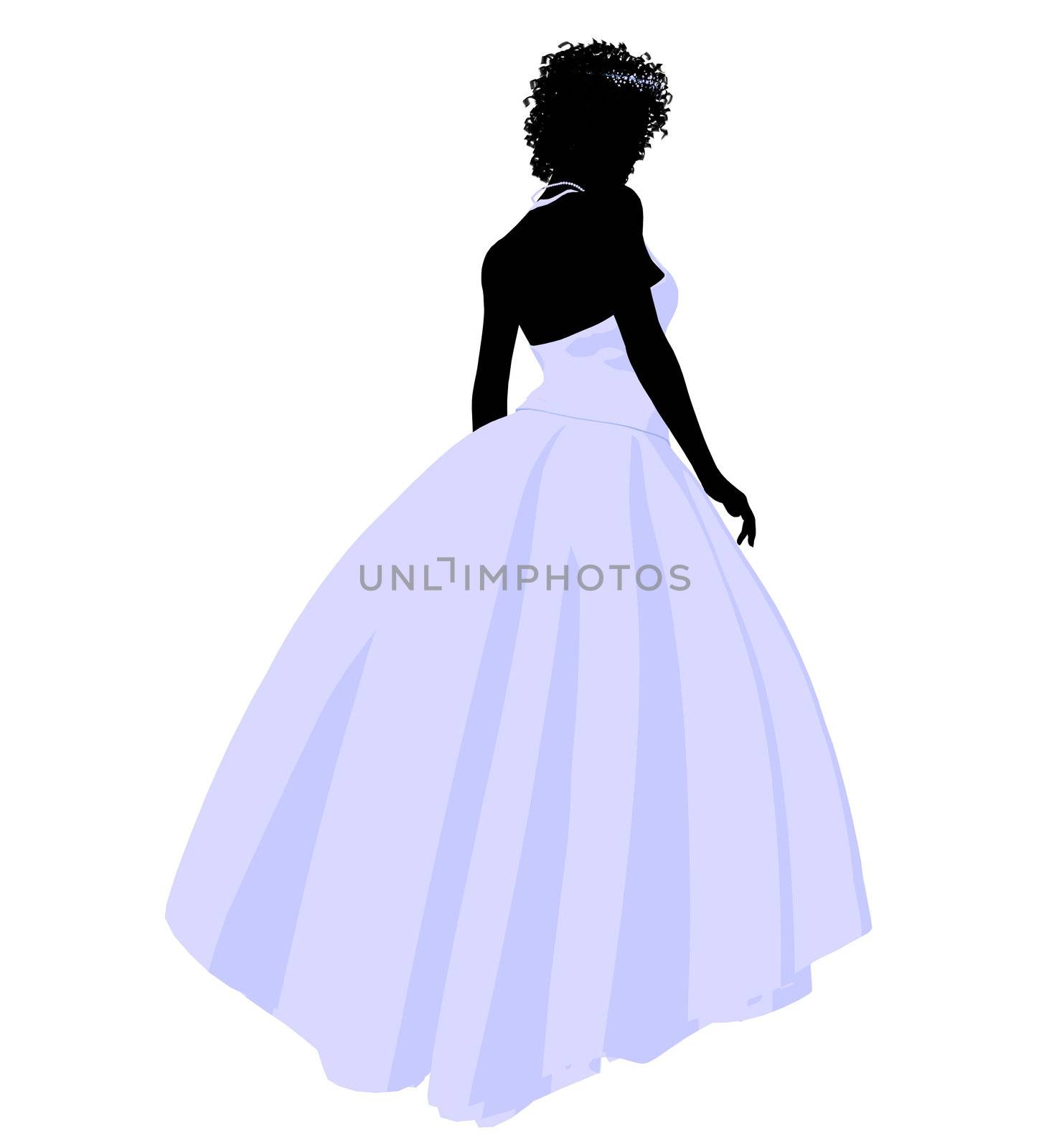 African ameircan woman in a wedding dress silhouette illustration on a white background