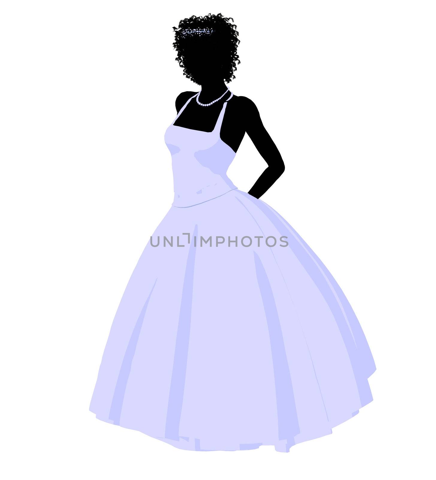 African ameircan woman in a wedding dress silhouette illustration on a white background