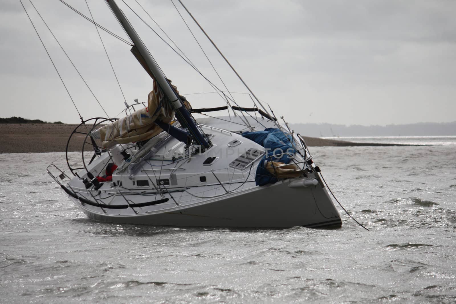 A yacht that has run aground