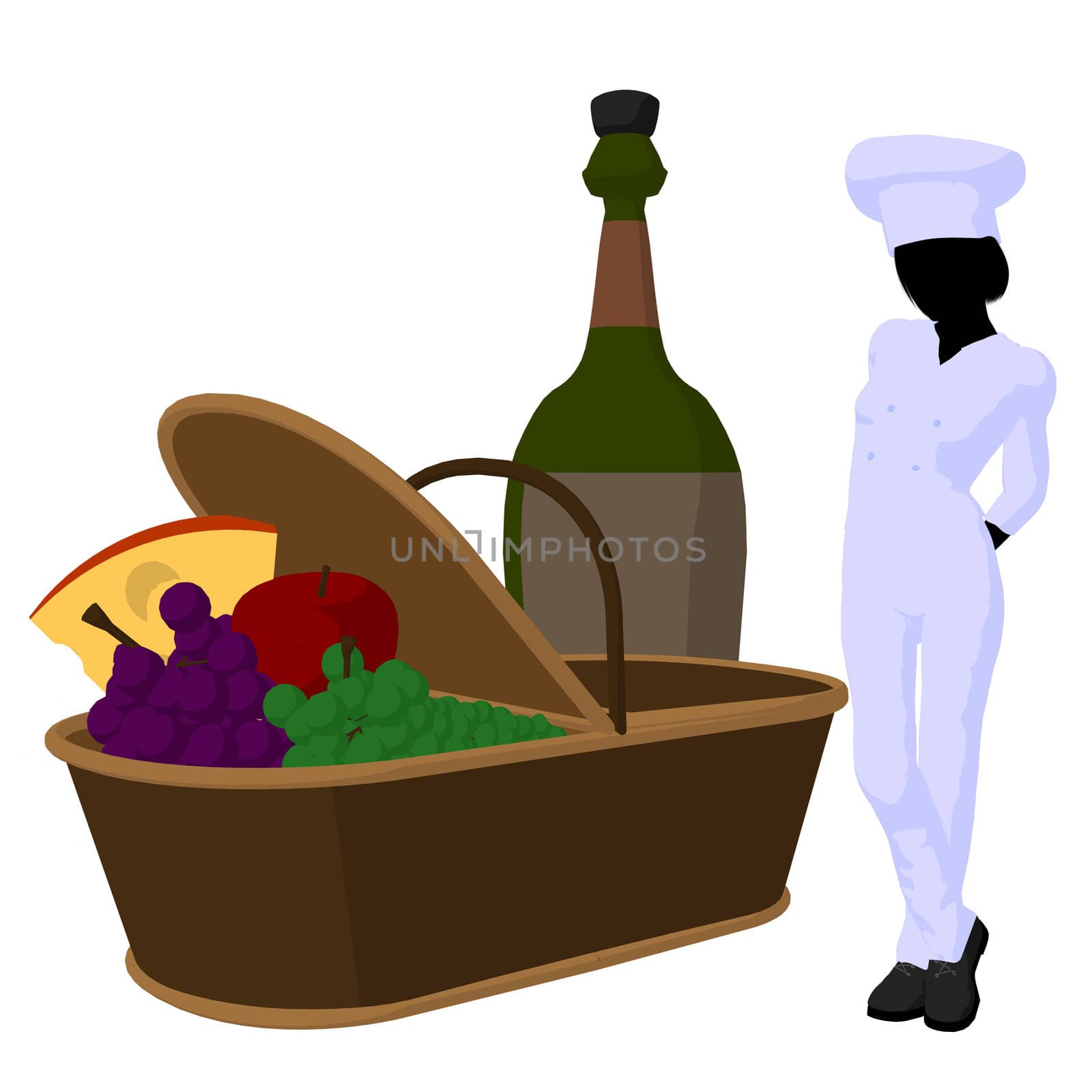 Female chef with a picnic basket silhouette on a white background