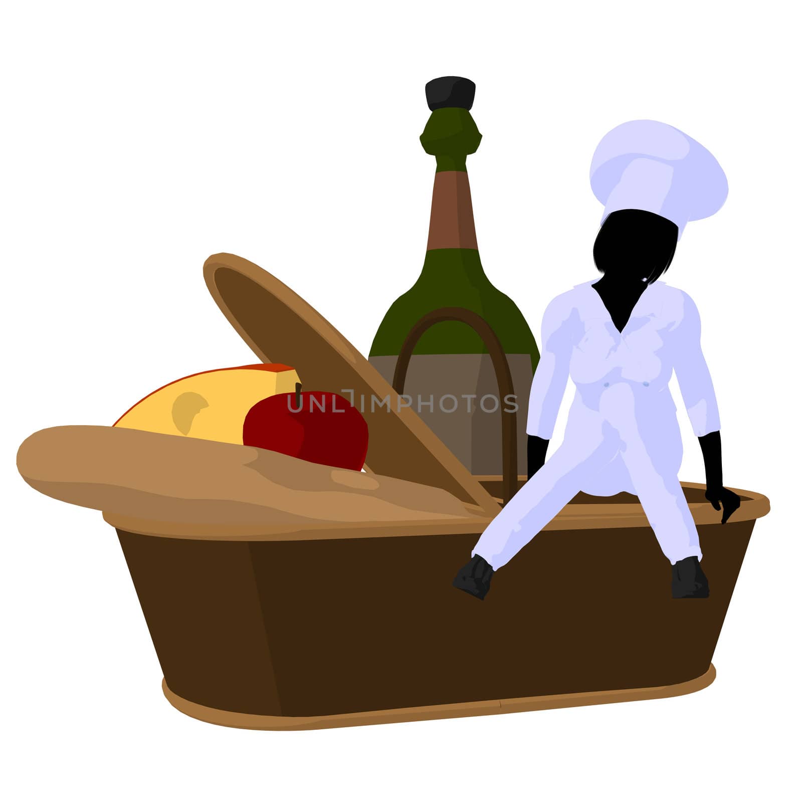 Female chef with a picnic basket silhouette on a white background