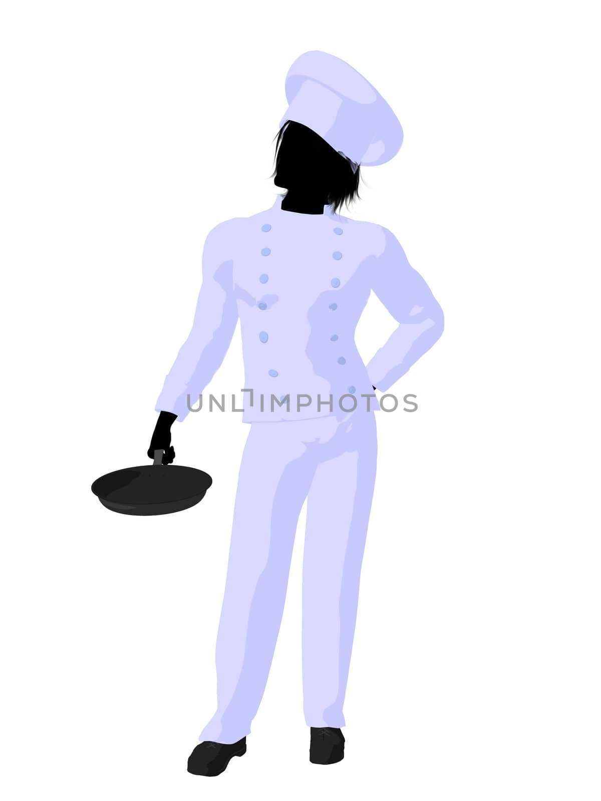 Male chef with a skillet silhouette on a white background