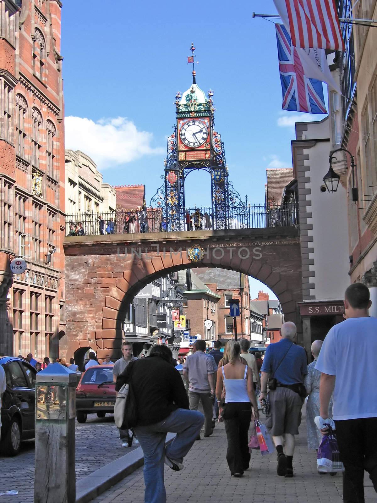 Shoppers and Tourists by the Clock in Chester