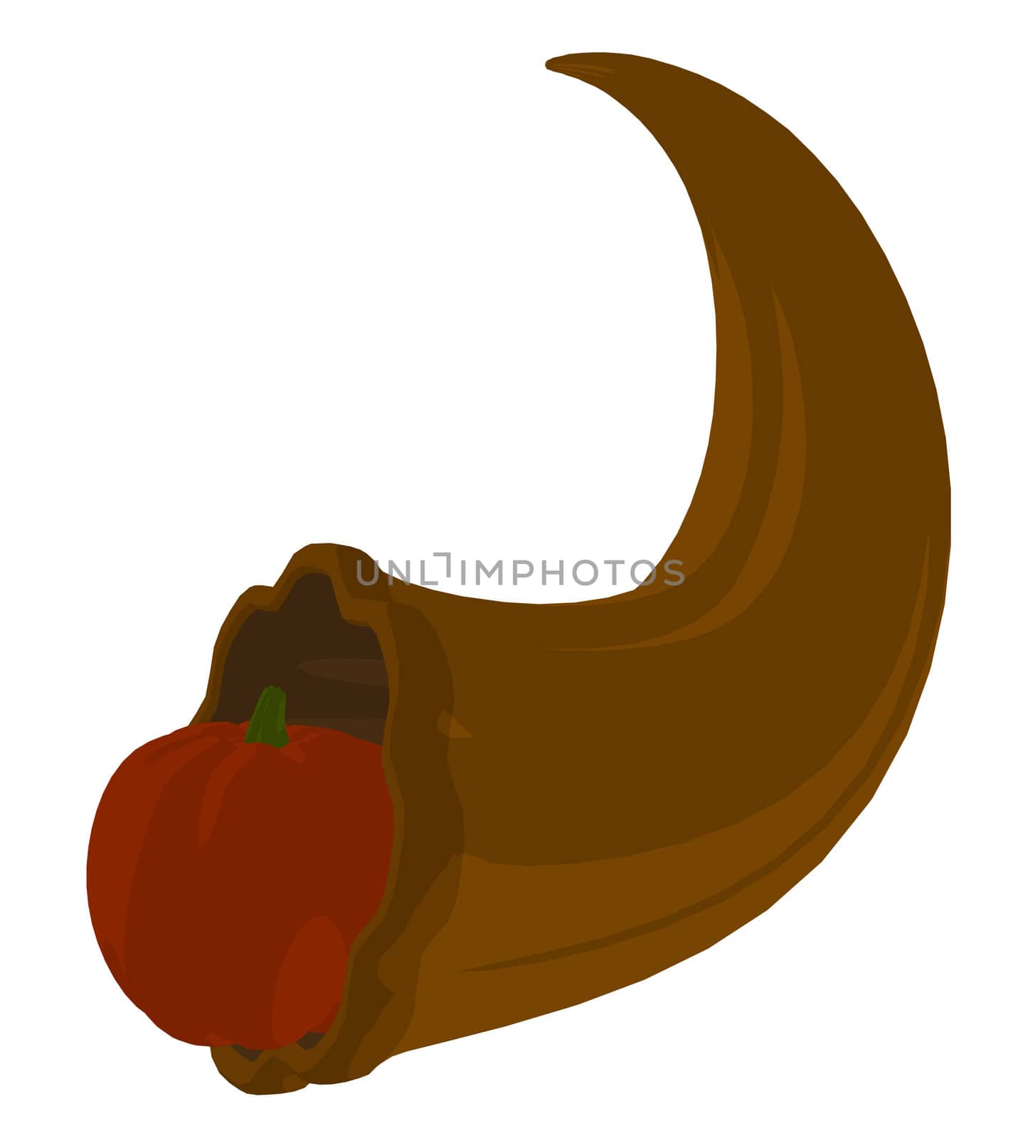 Cornucopia witha pumpkin on a white background