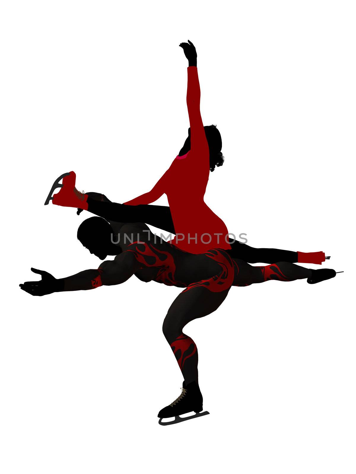 Couple ice skating illustration silhouette on a white background