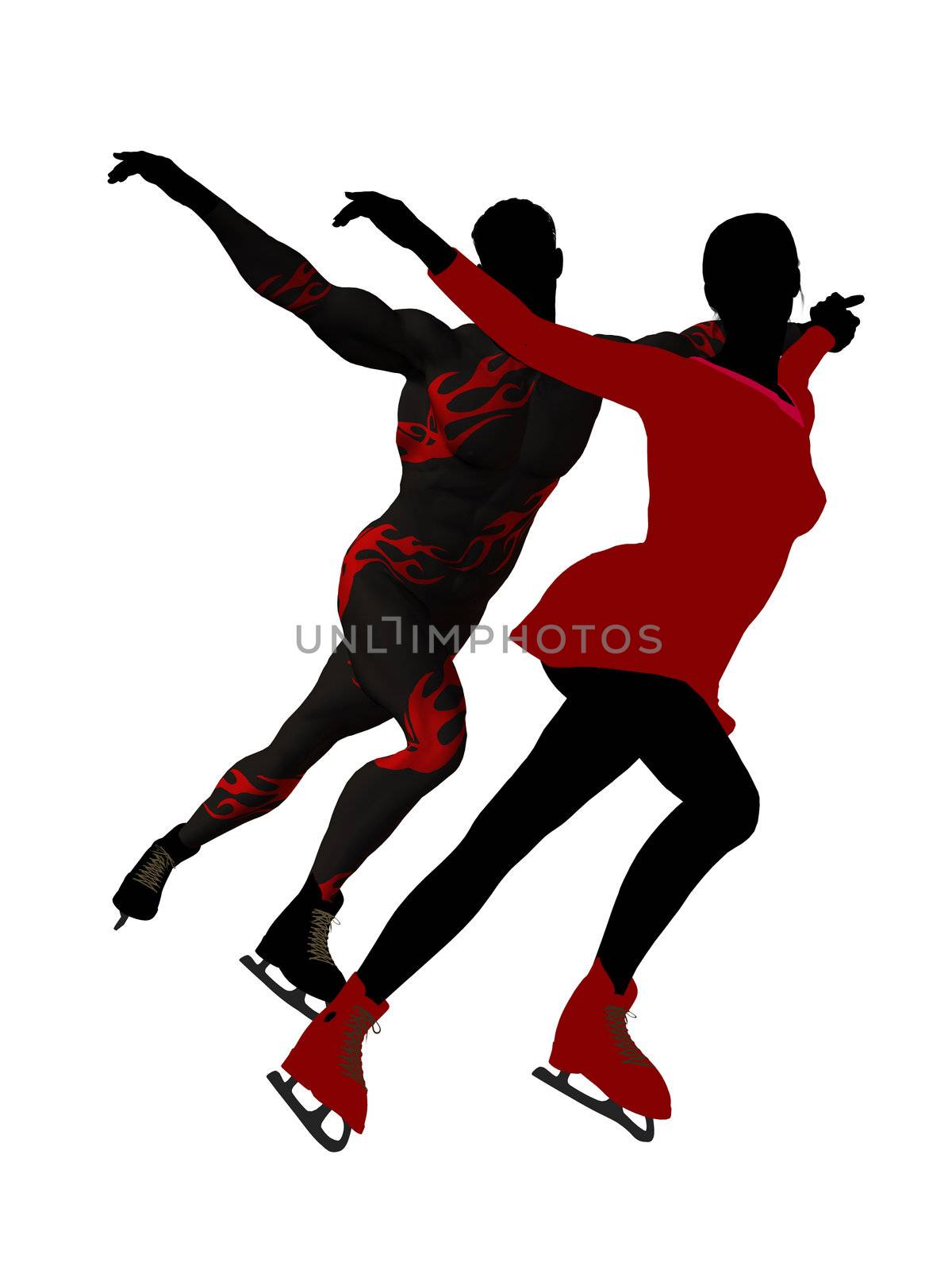 Couple ice skating illustration silhouette on a white background