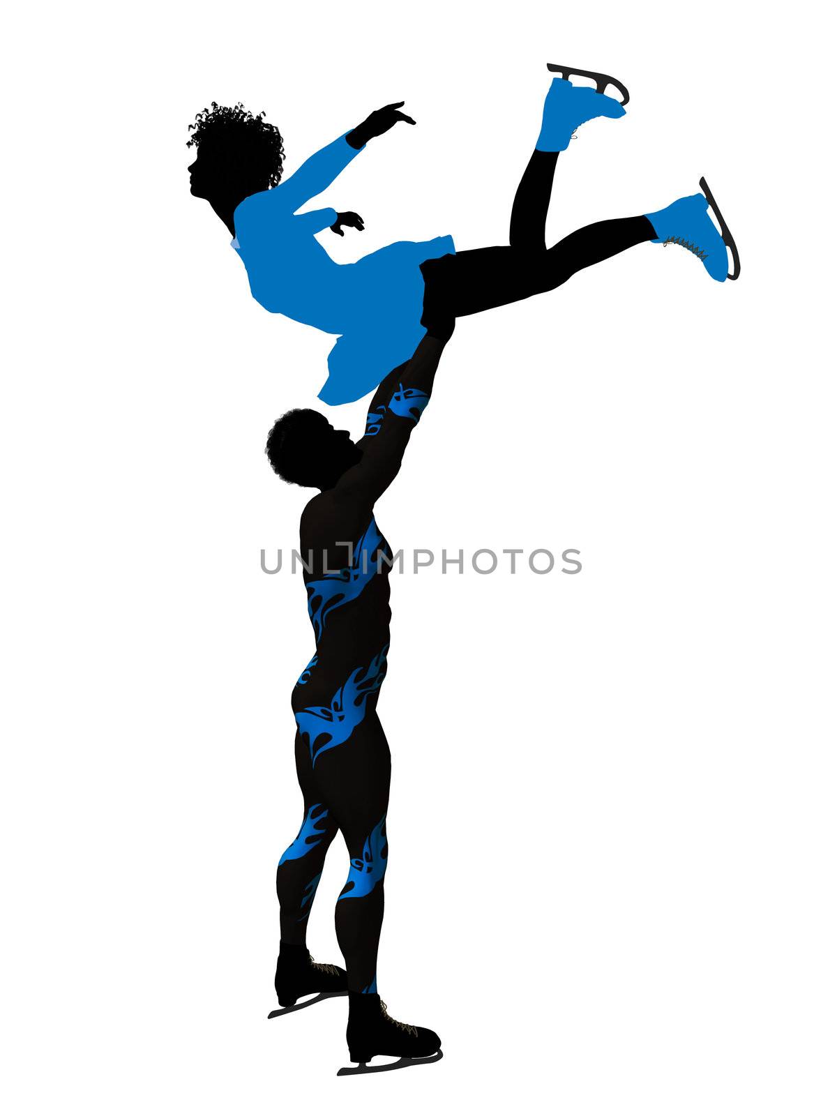 African american couple ice skating illustration silhouette on a white background