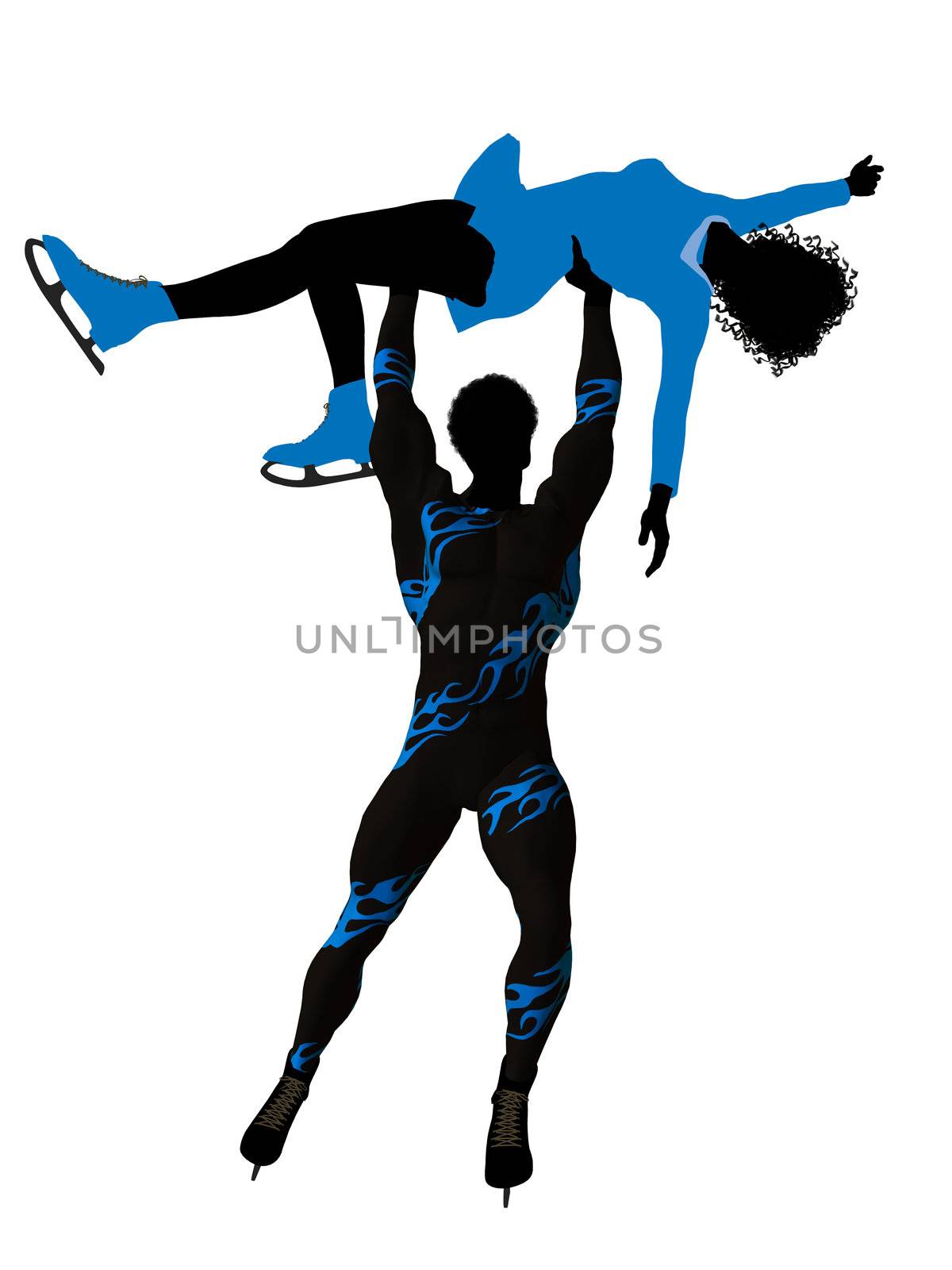 African american couple ice skating illustration silhouette on a white background