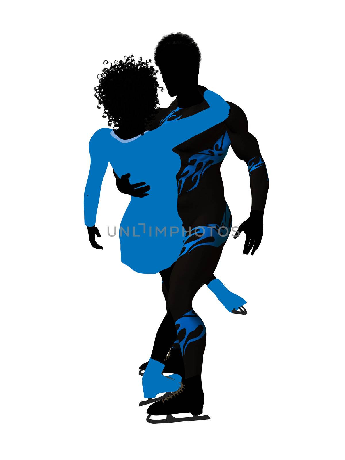 African American Couple Ice Skating Silhouette by kathygold