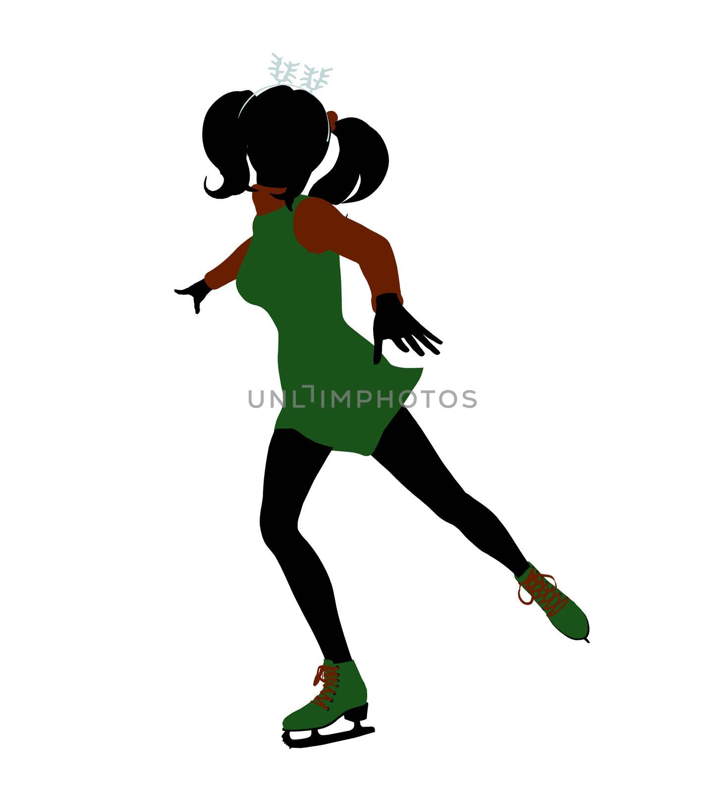 Christmas elf ice skating illustration silhouette on a white background