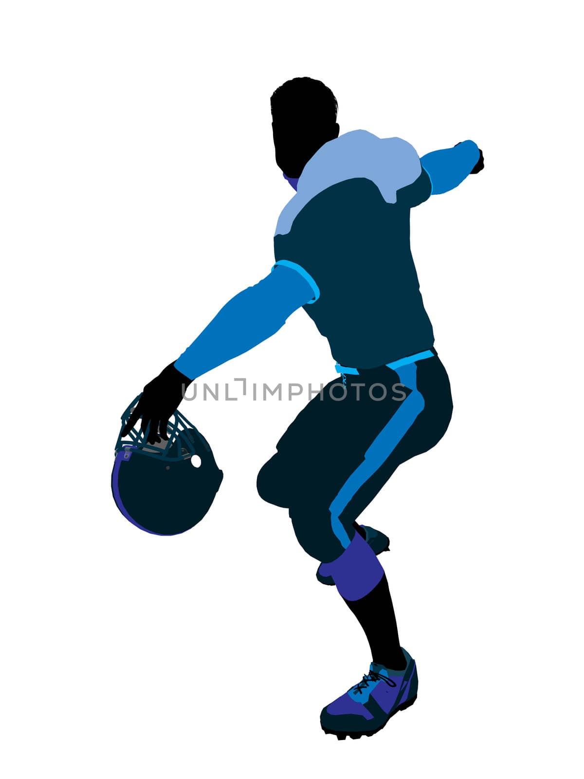 Male football player with his helmet art illustration silhouette on a white background