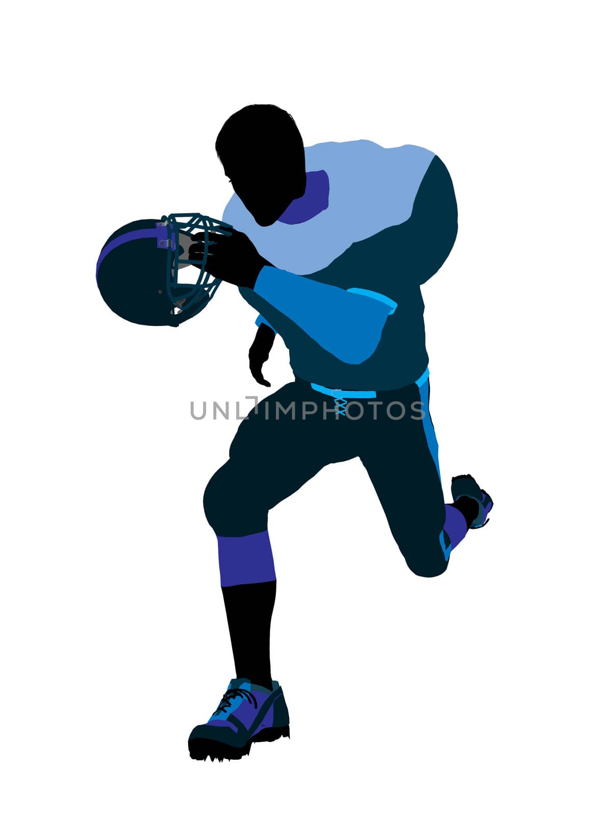 Male football player with his helmet art illustration silhouette on a white background