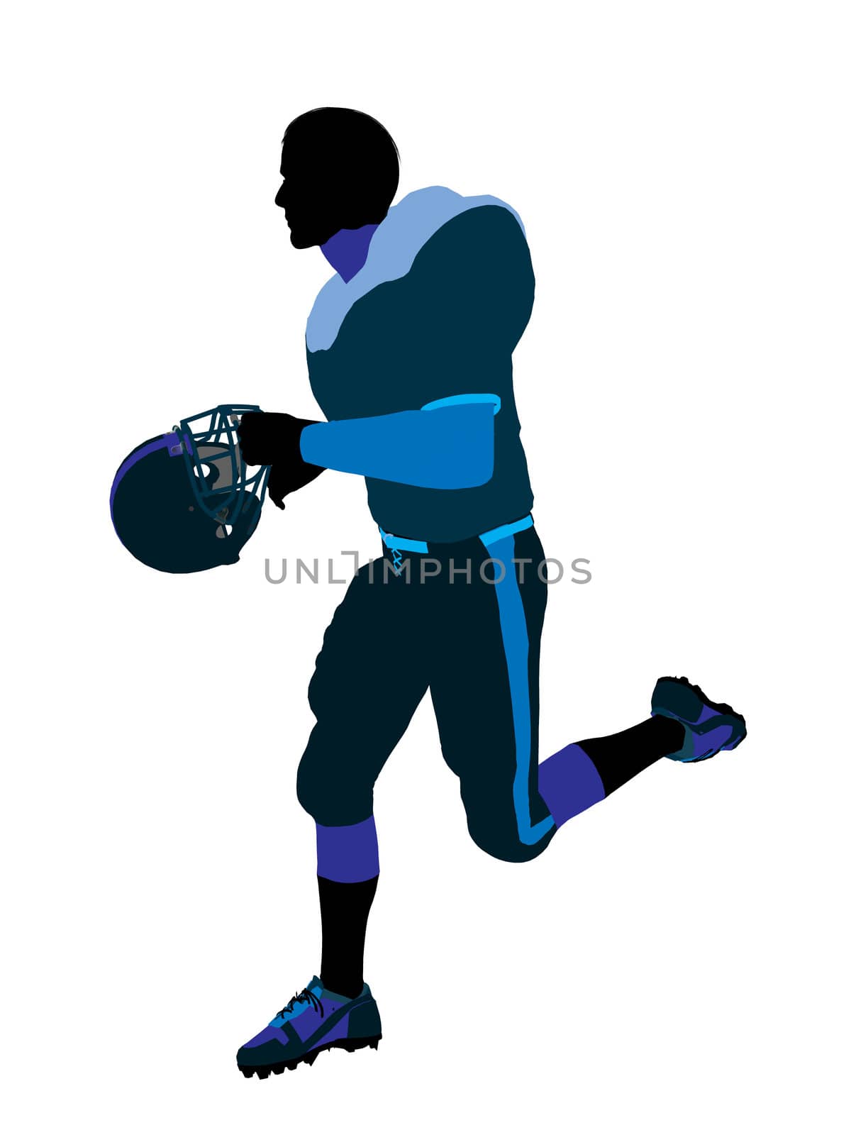 Male football player with his helmet art illustration silhouette on a white background