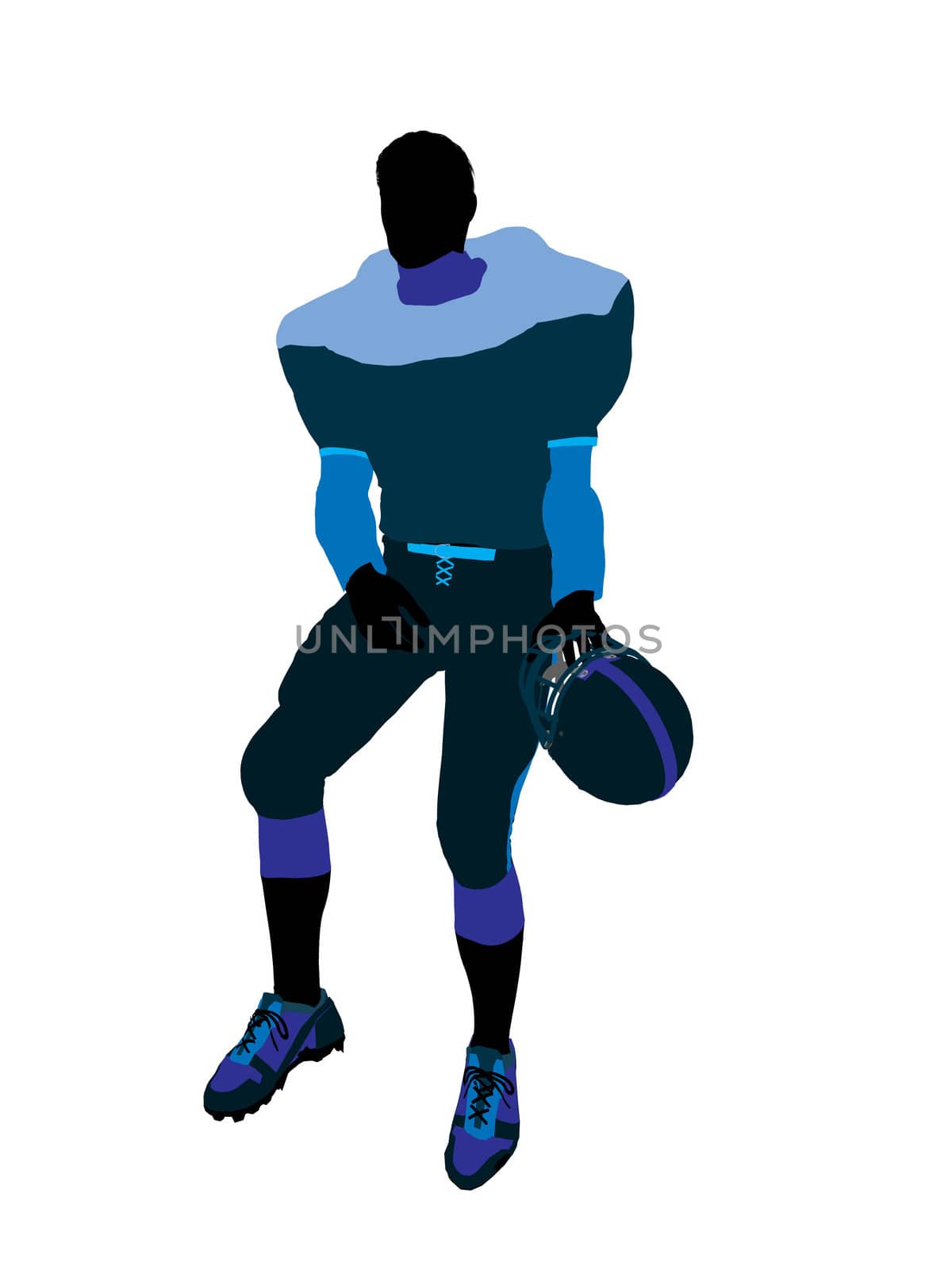 Male football player with his helmet art illustration silhouette on a white background